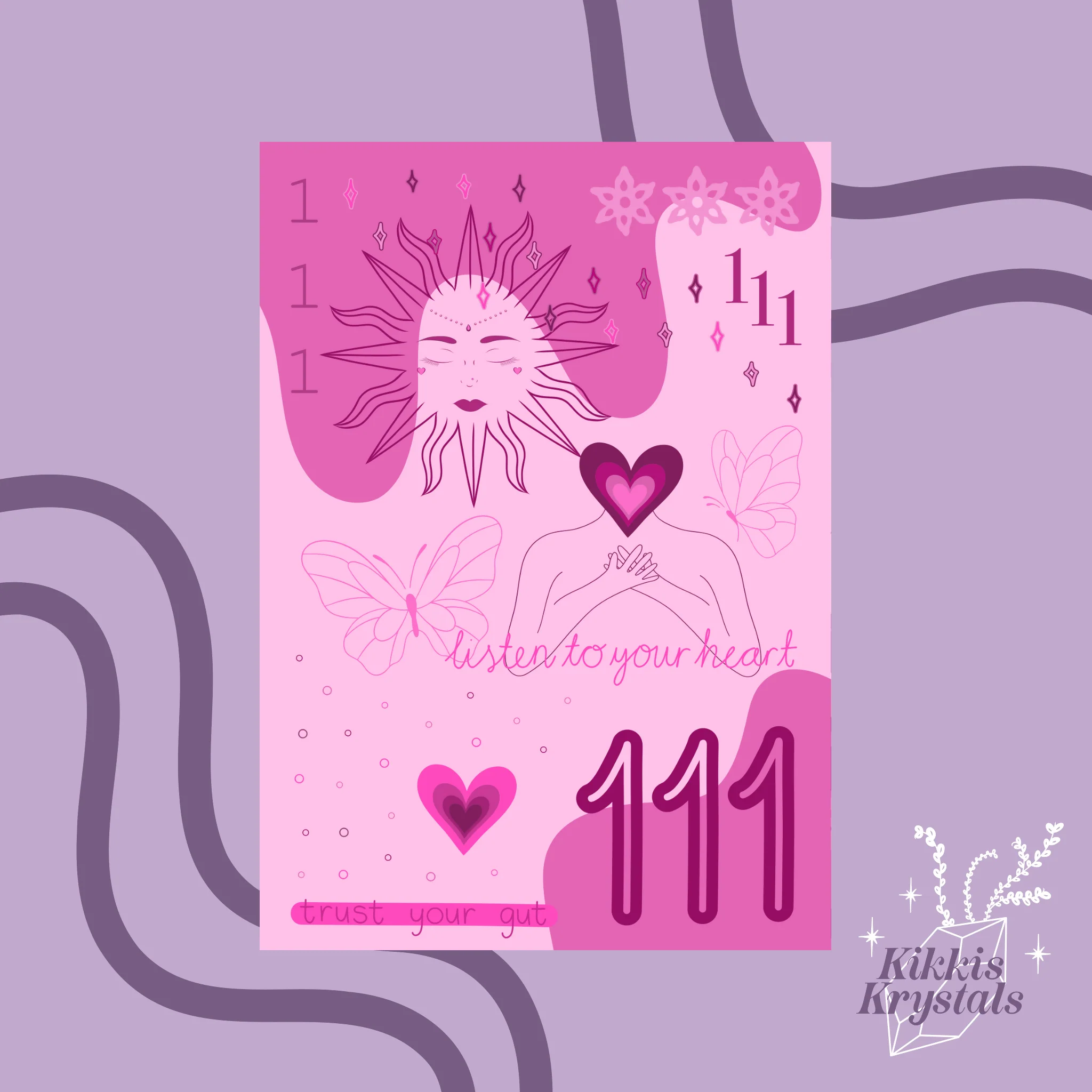 111 Angel Number Print | A4 Unframed | Pink | Listen to your heart | Trust your gut