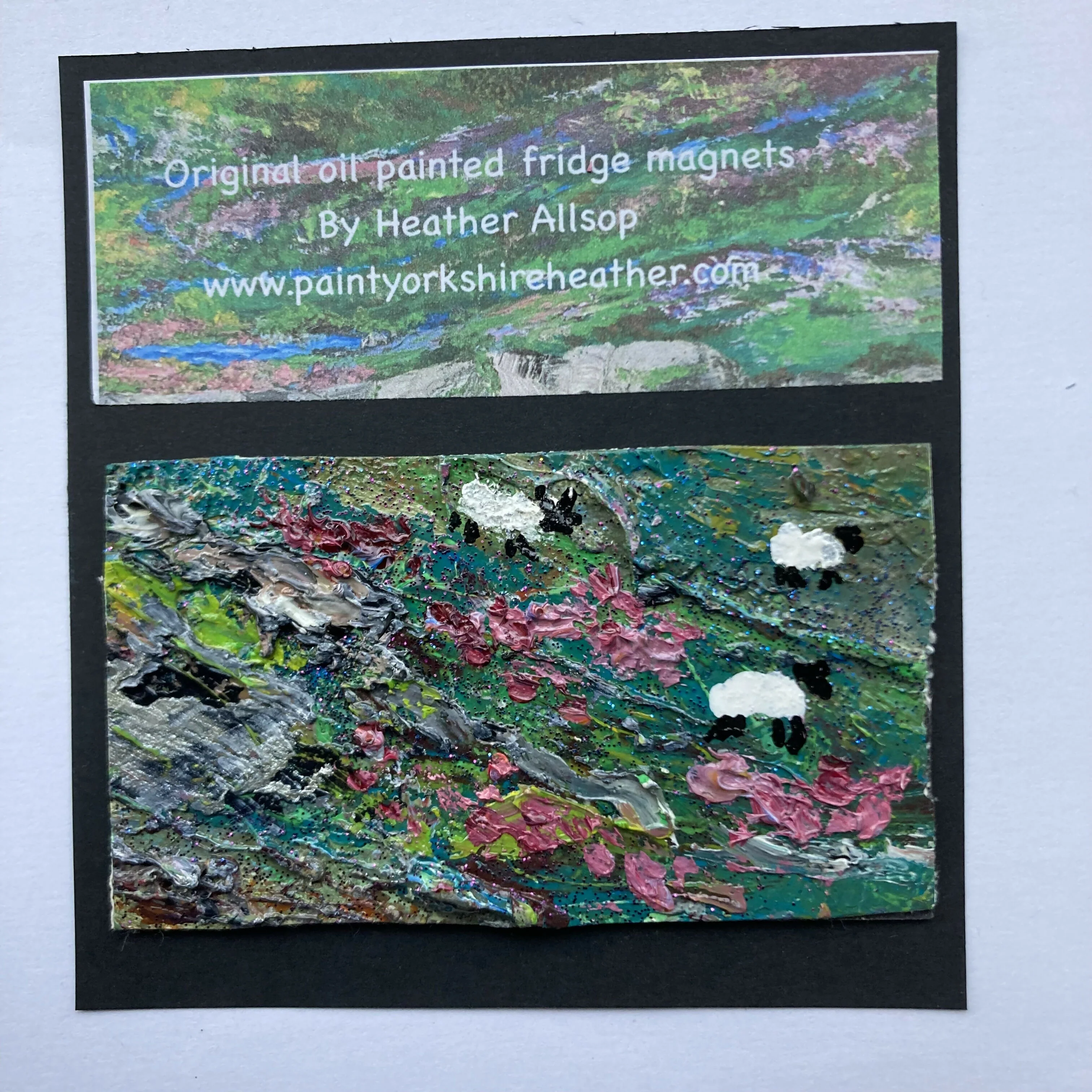 3 Sheep In Heather Mini Canvas Original Oil Painting Fridge Magnet