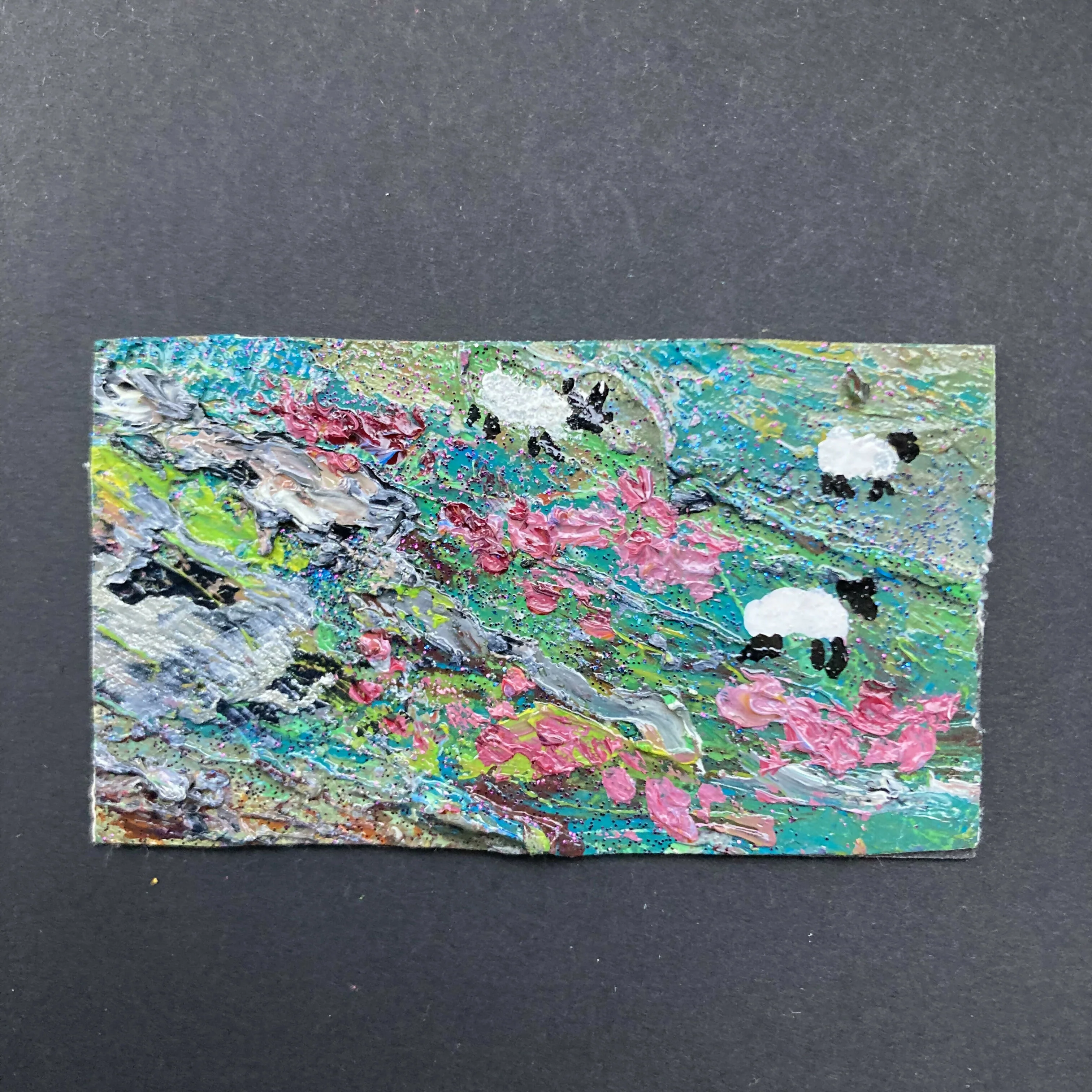 3 Sheep In Heather Mini Canvas Original Oil Painting Fridge Magnet - Image 3