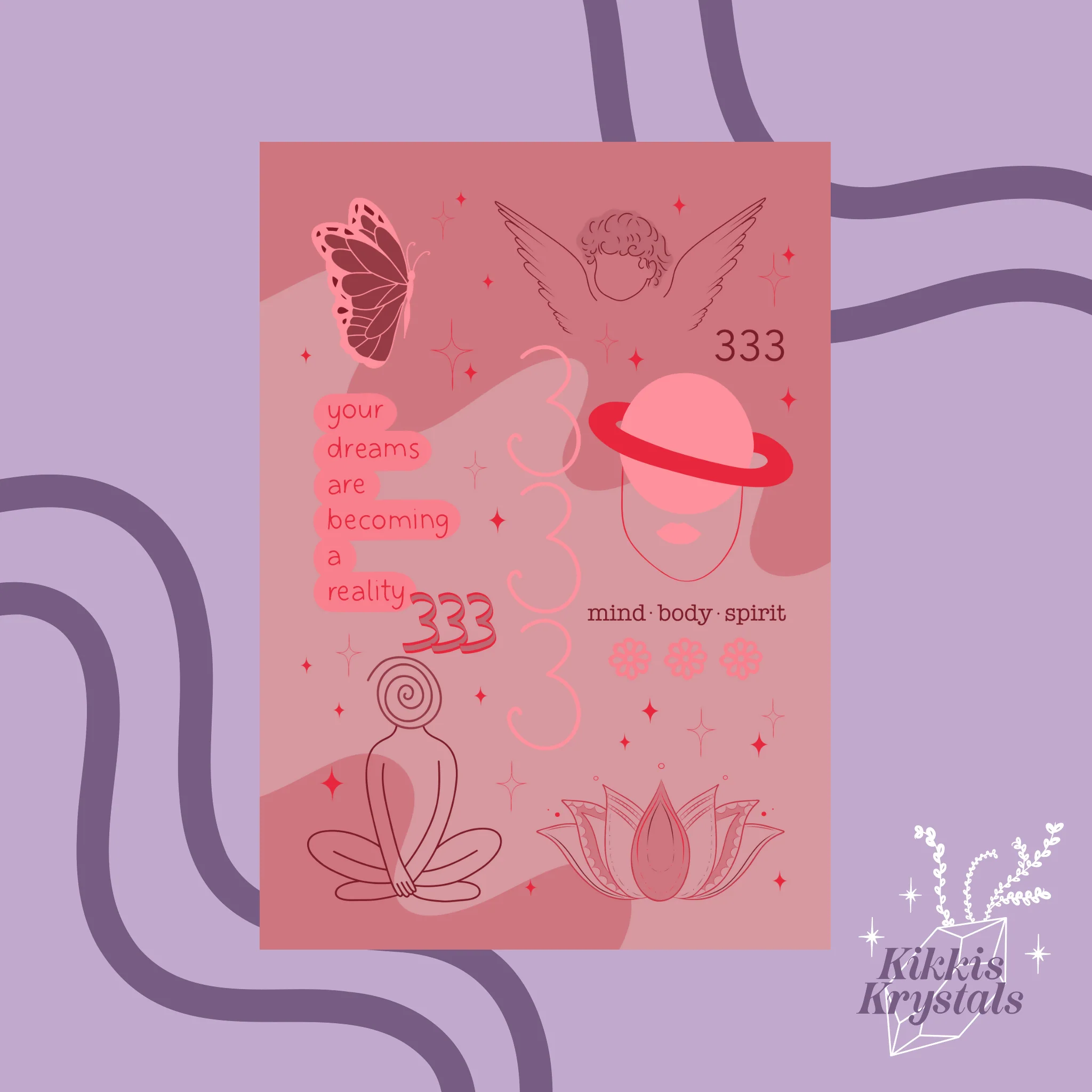 333 Angel Number Print | A4 Unframed | Pink Red | Your dreams are becoming a reality