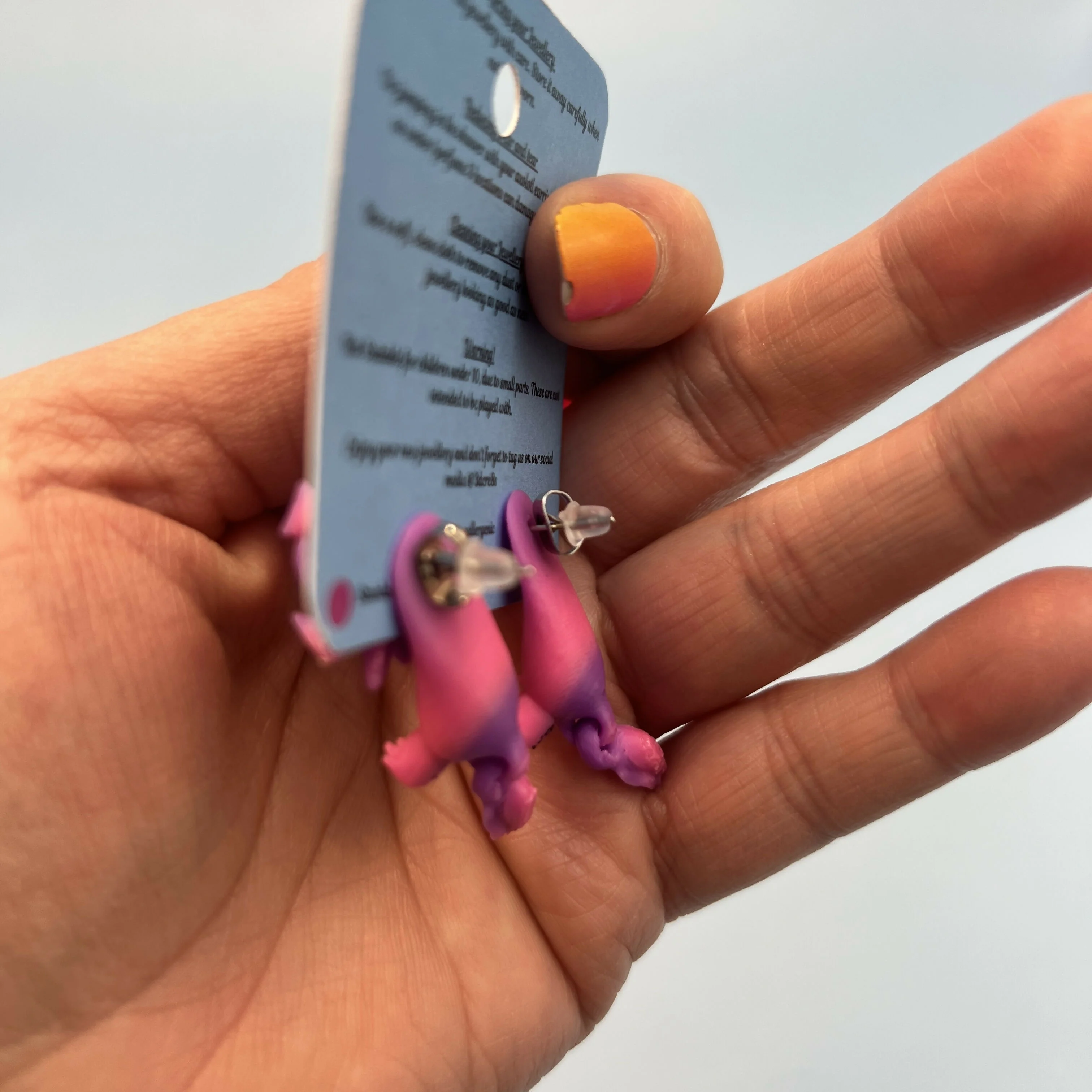 3D Printed EARRINGS: Animal friends DRAGON/CROC/AXOLOTL/DINO - Image 2