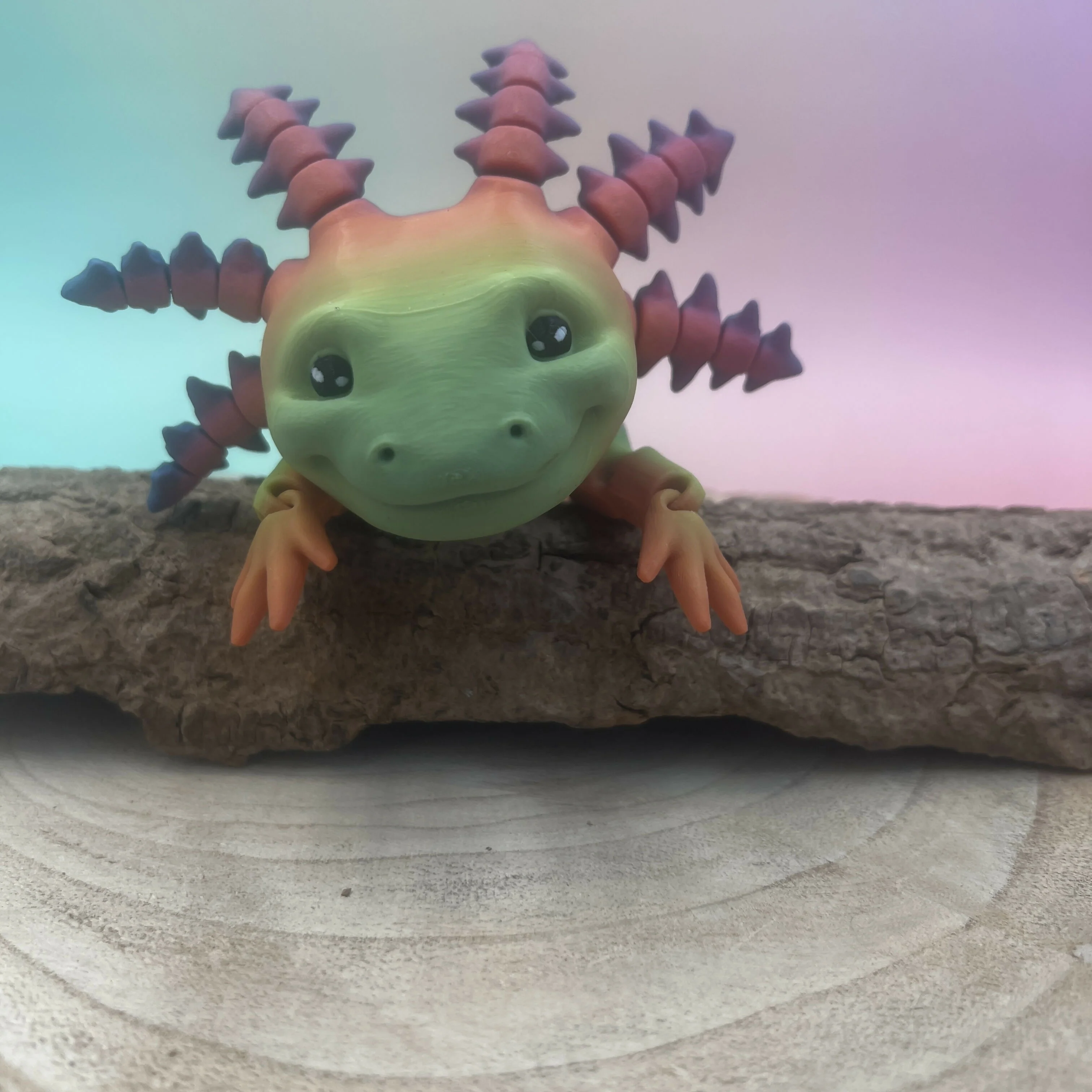 3D Printed LARGE: Articulated Sensory Fidget Animals friends Axolotl (Rainbow Green/Pink/Blue ) 25cm - Image 4