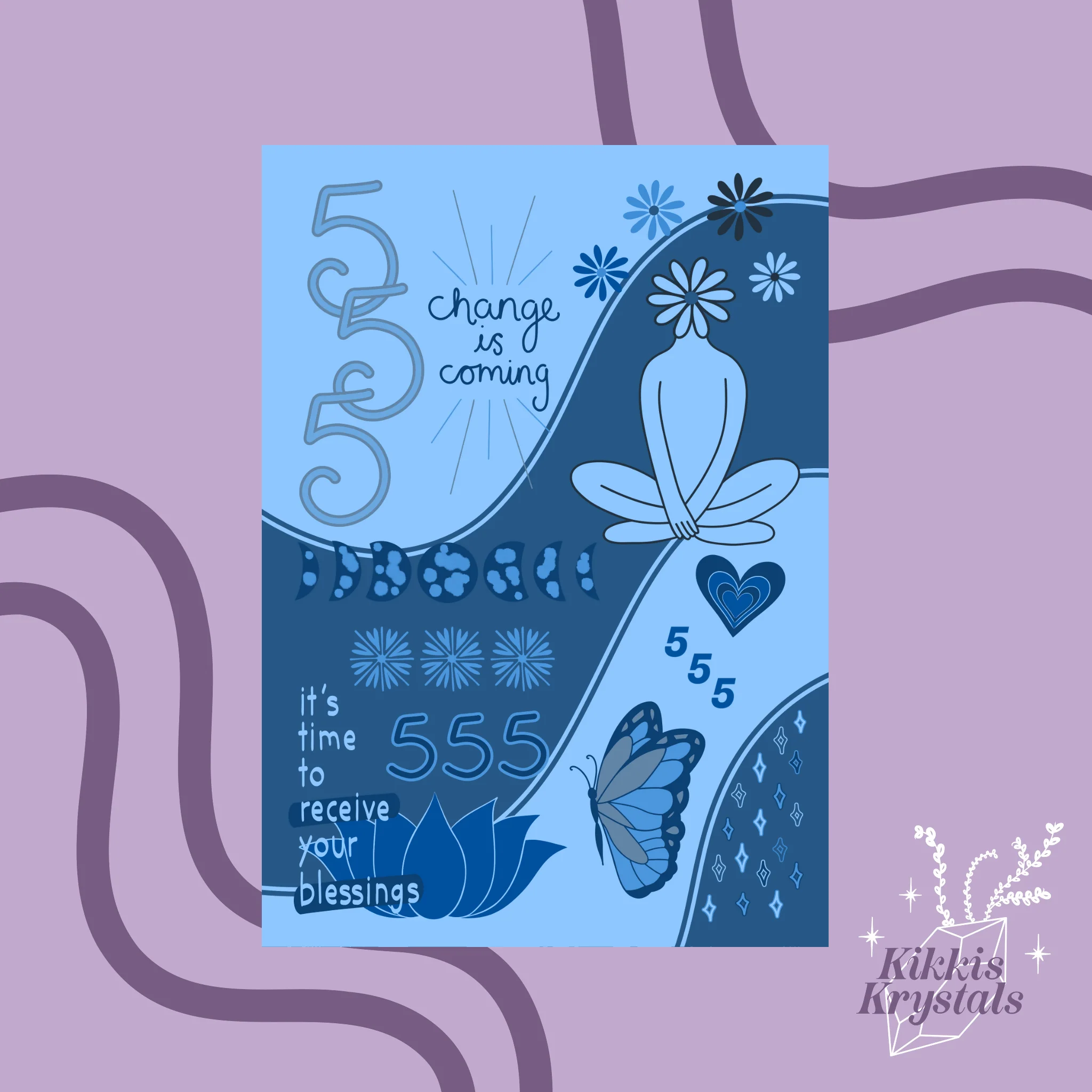 555 Angel Number Print | A4 Unframed | Blue | Change is coming