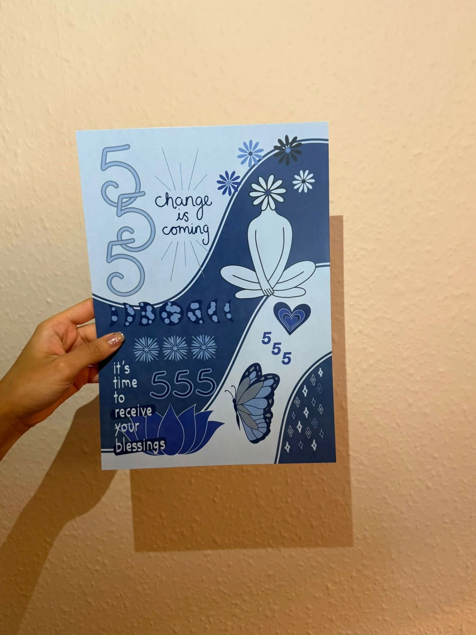 555 Angel Number Print | A4 Unframed | Blue | Change is coming - Image 2