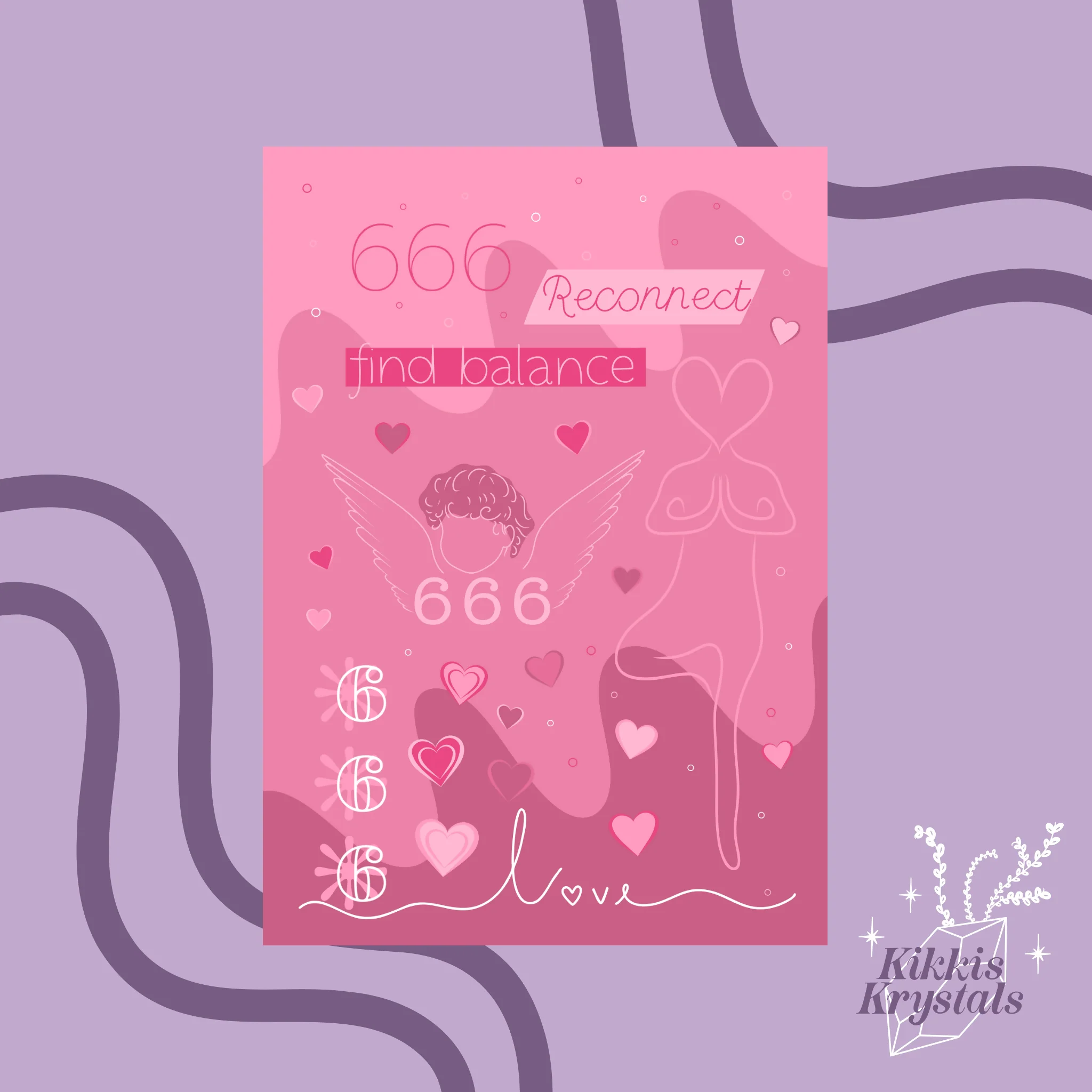 666 Angel Number Print | A4 Unframed | Pink | Reconnect | Find balance