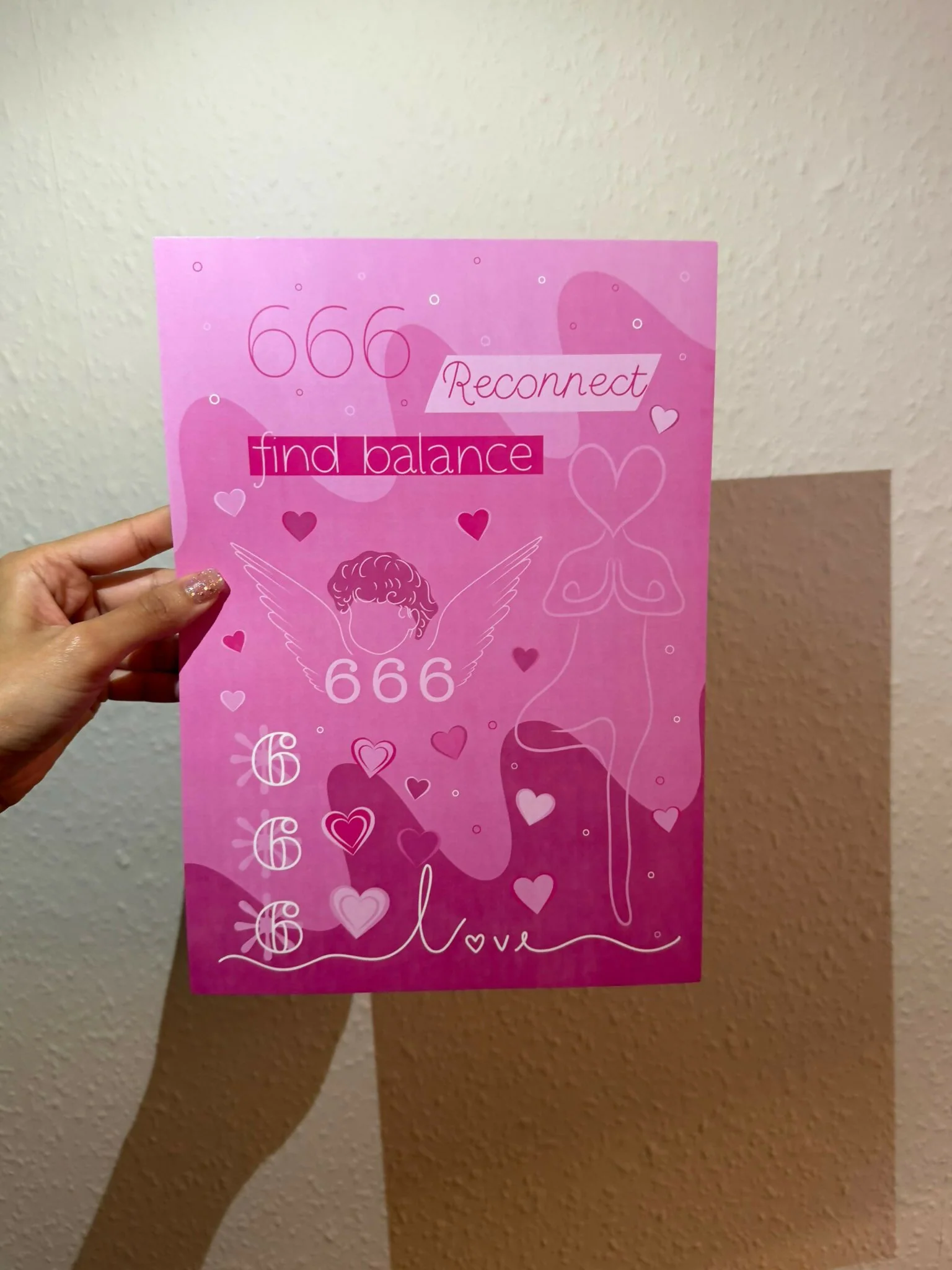 666 Angel Number Print | A4 Unframed | Pink | Reconnect | Find balance - Image 2