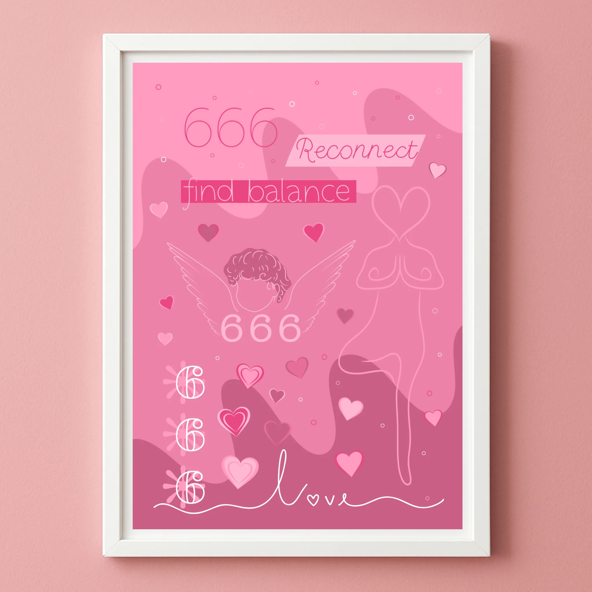 666 Angel Number Print | A4 Unframed | Pink | Reconnect | Find balance - Image 3
