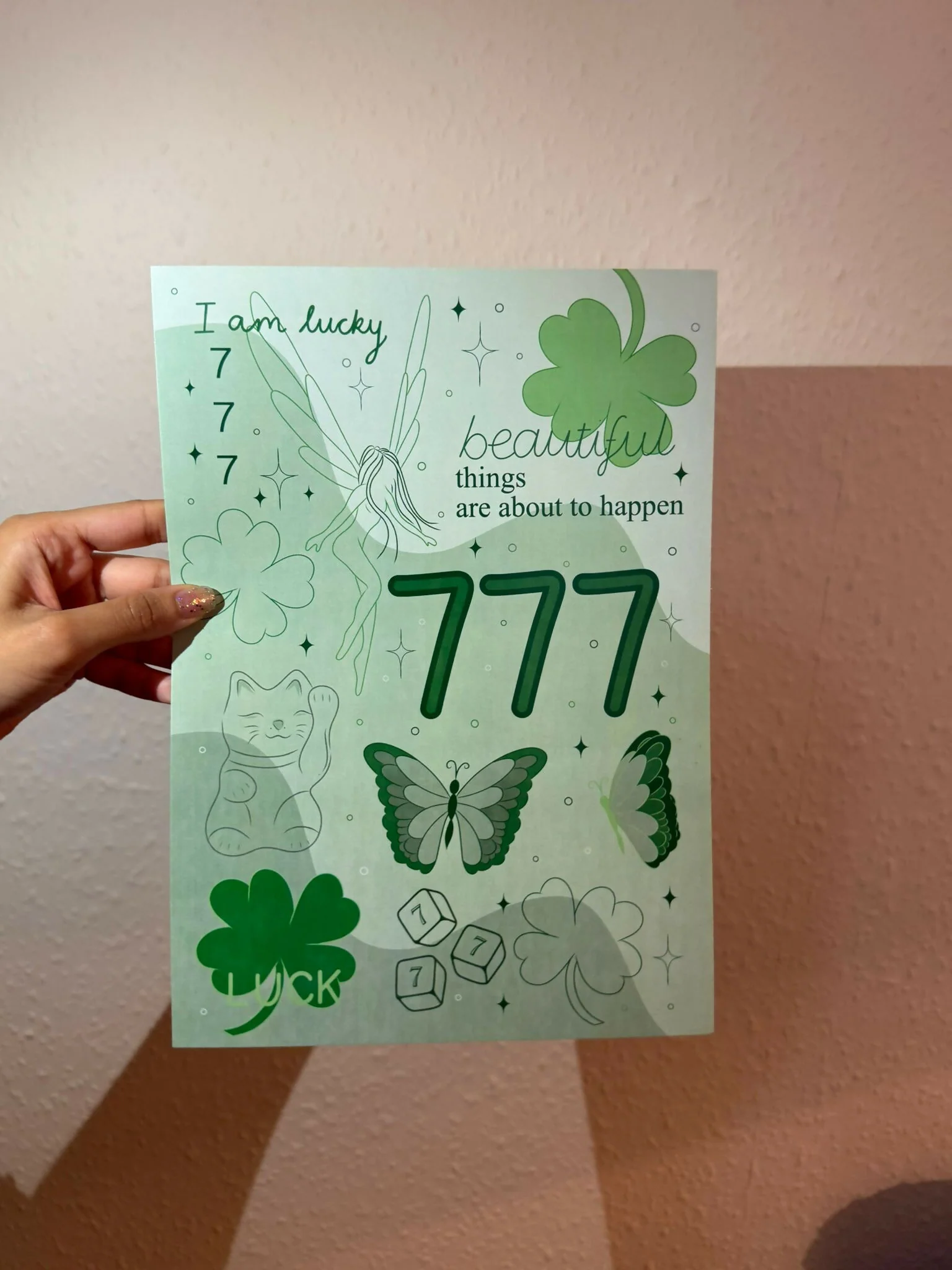 777 Angel Number Print | A4 Unframed | Green | I am lucky - Image 2