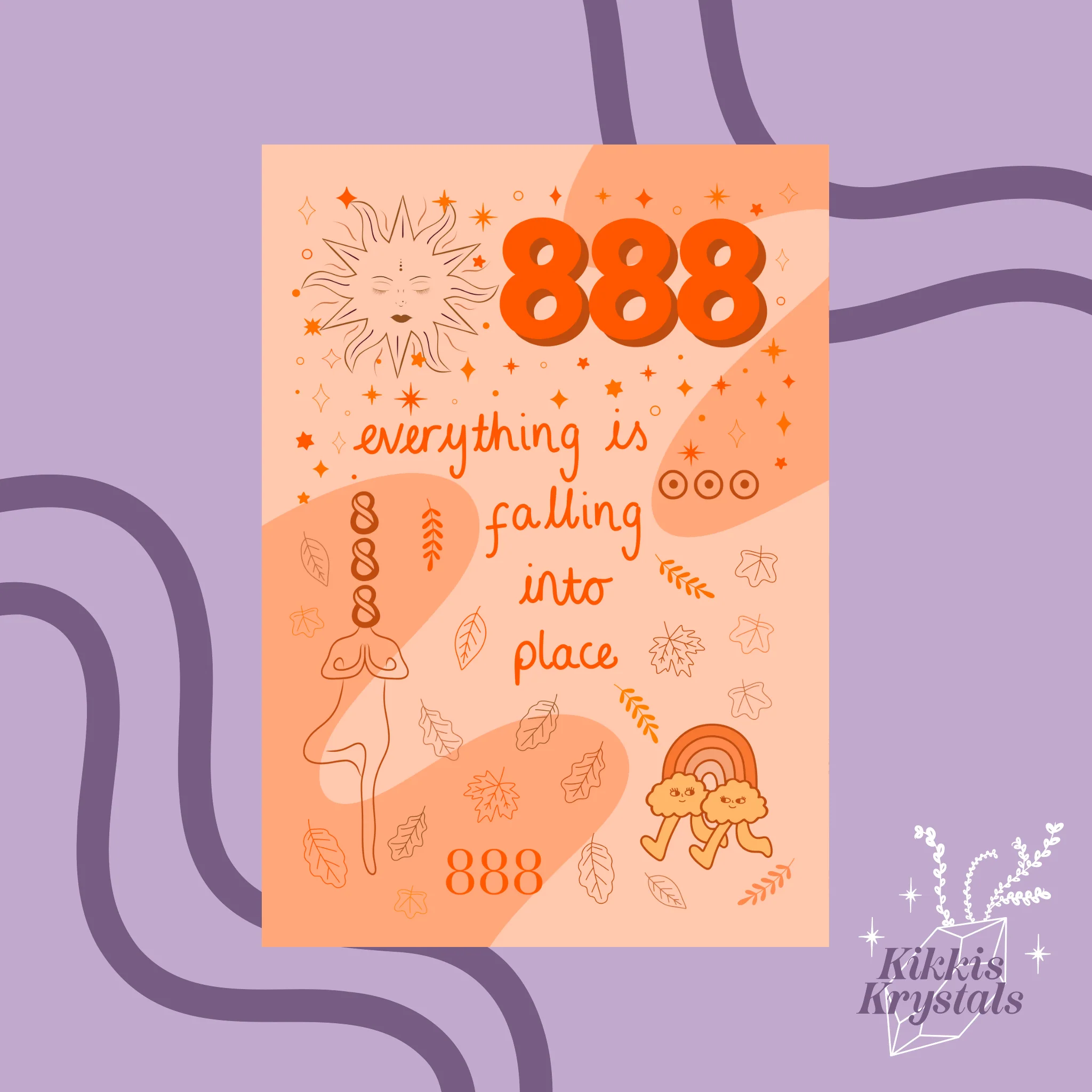 888 Angel Number Print | A4 Unframed | Peach Orange | Everything is falling into place