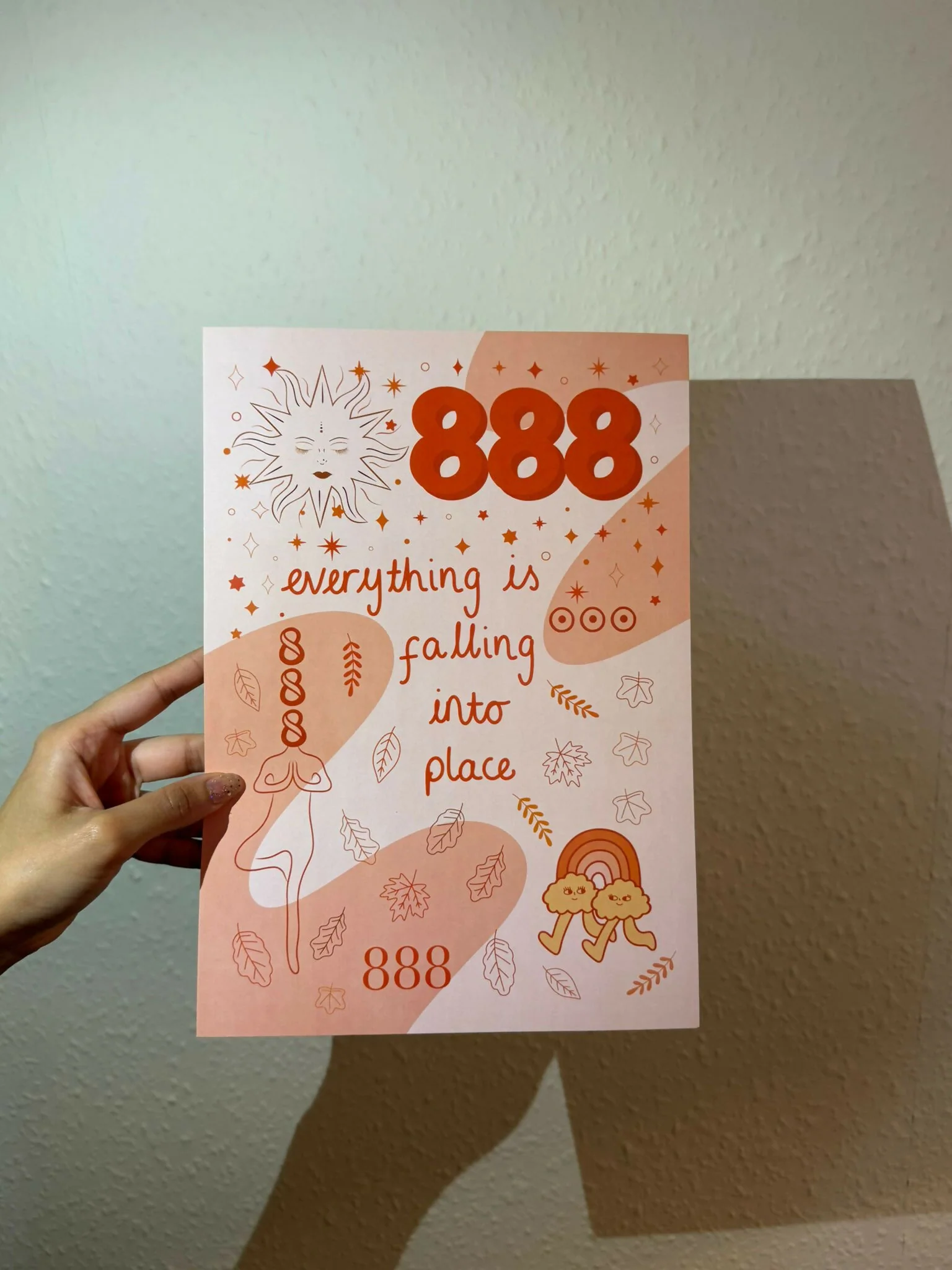 888 Angel Number Print | A4 Unframed | Peach Orange | Everything is falling into place - Image 2