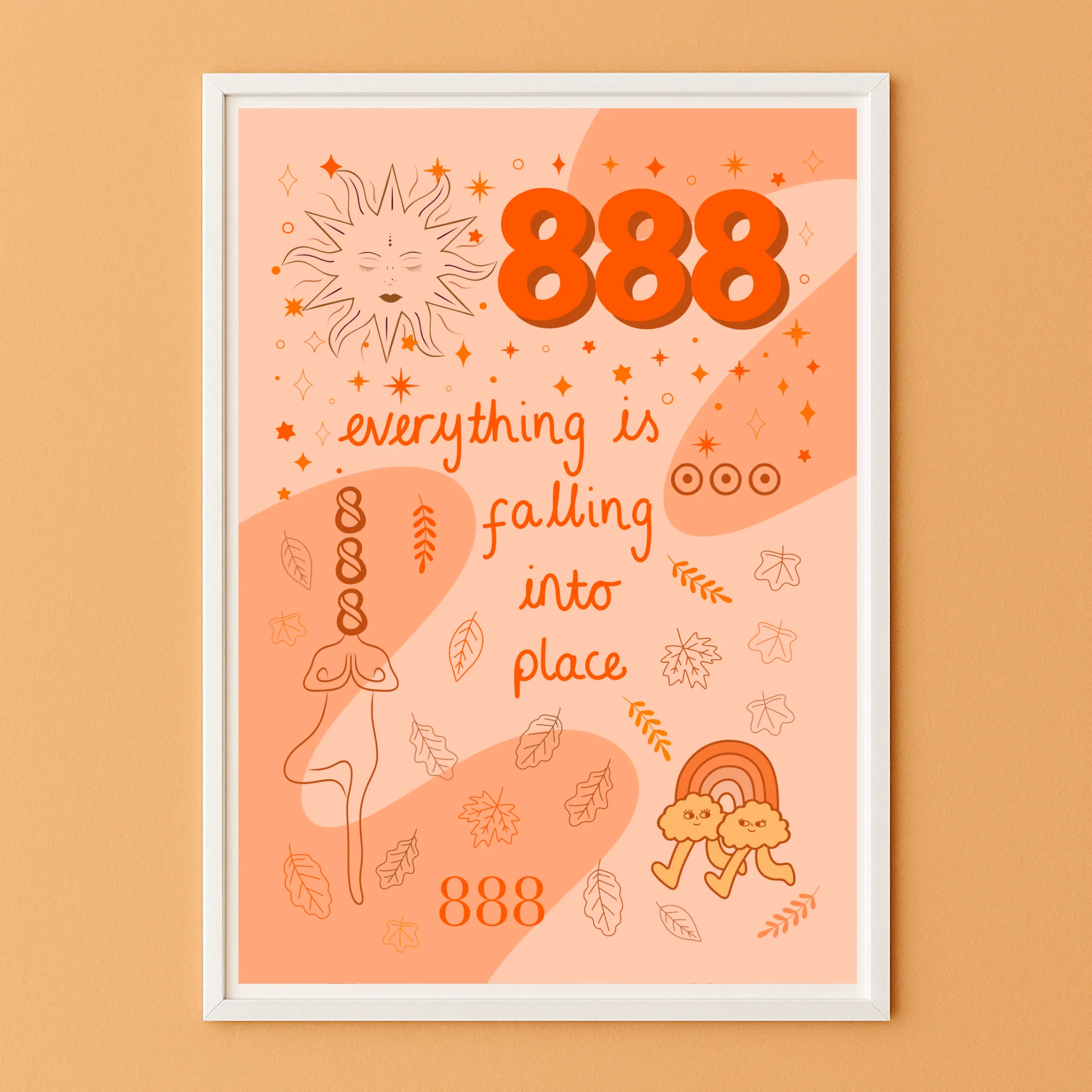 888 Angel Number Print | A4 Unframed | Peach Orange | Everything is falling into place - Image 3