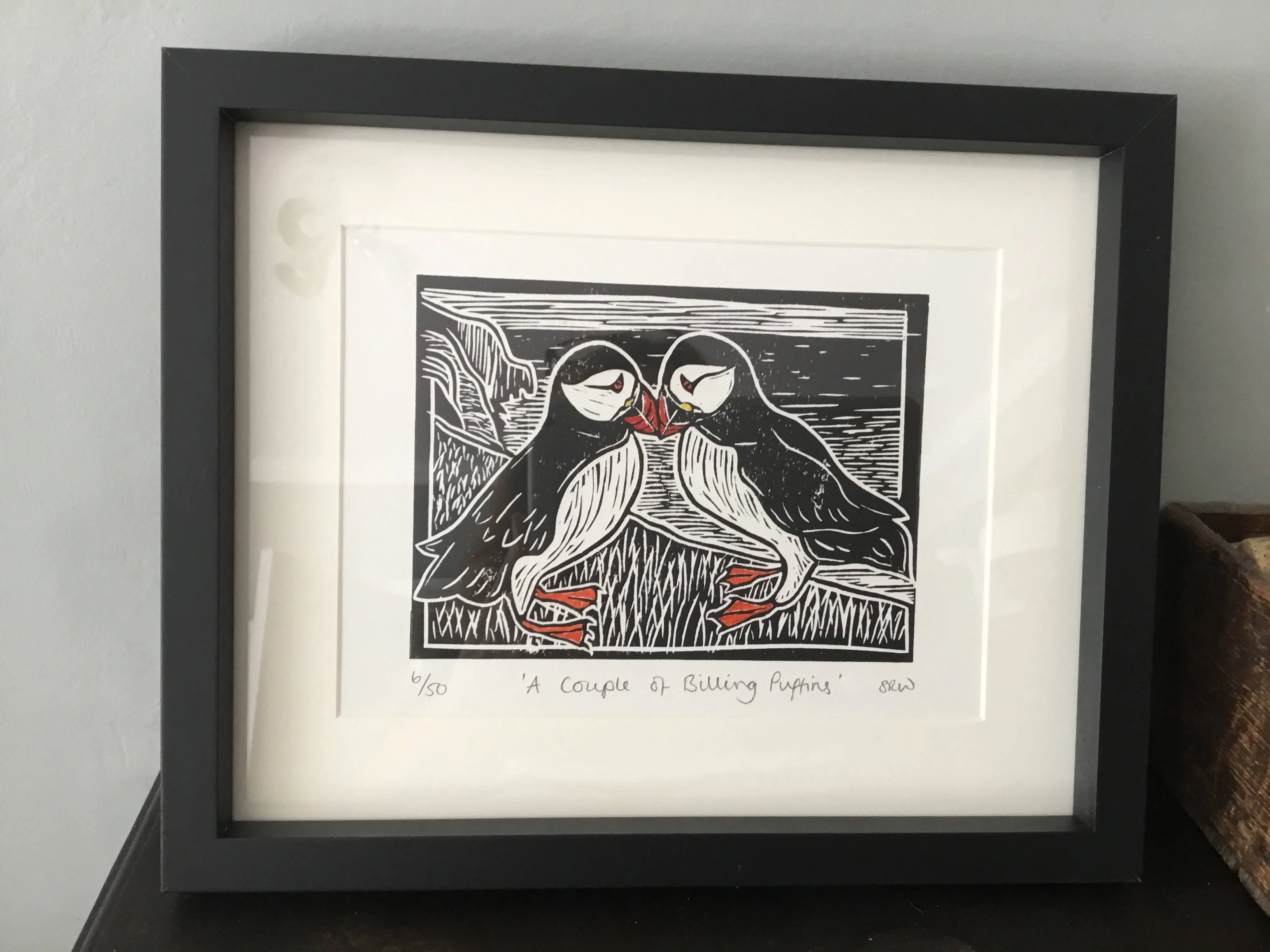 ‘A Couple of Billing Puffins’ Limited Edition Lino Cut Print