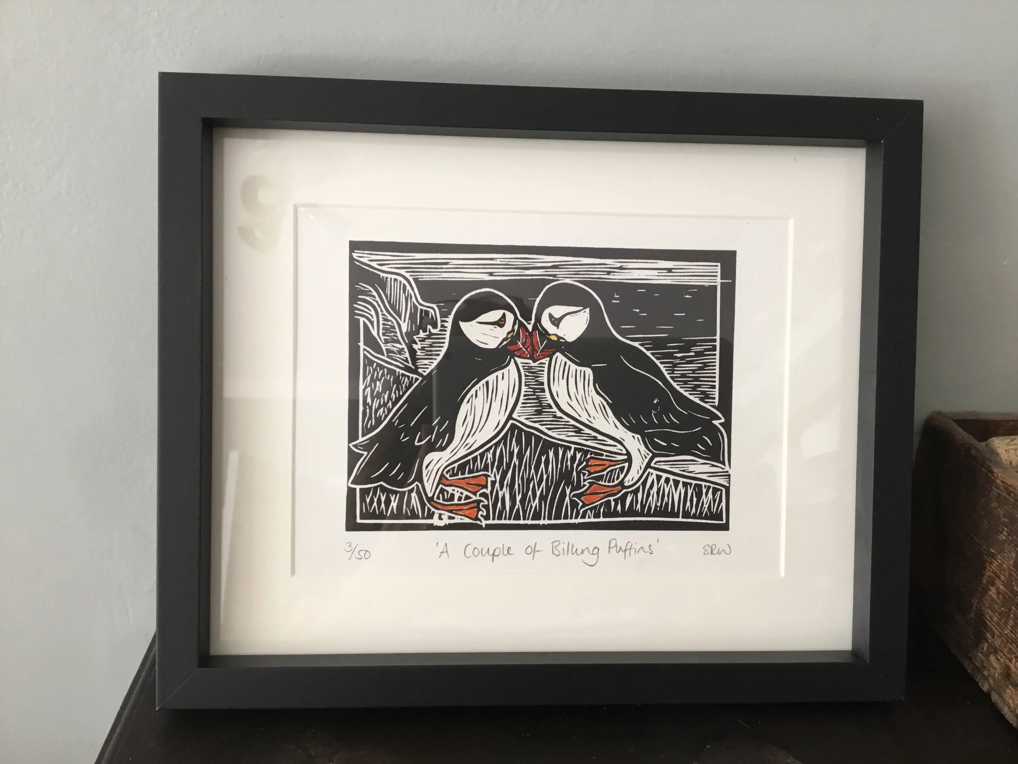 ‘A Couple of Billing Puffins’ Limited Edition Lino Cut Print - Image 2