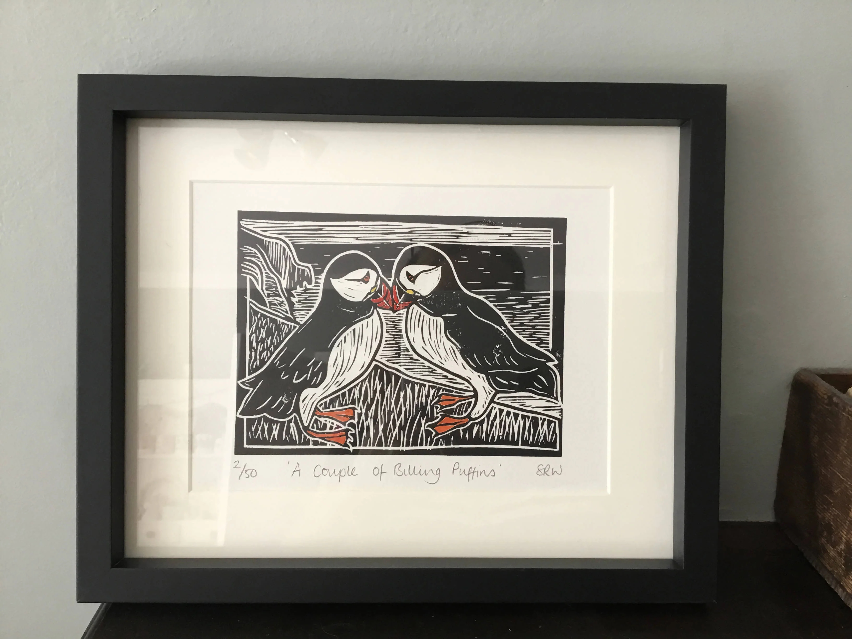 ‘A Couple of Billing Puffins’ Limited Edition Lino Cut Print - Image 3