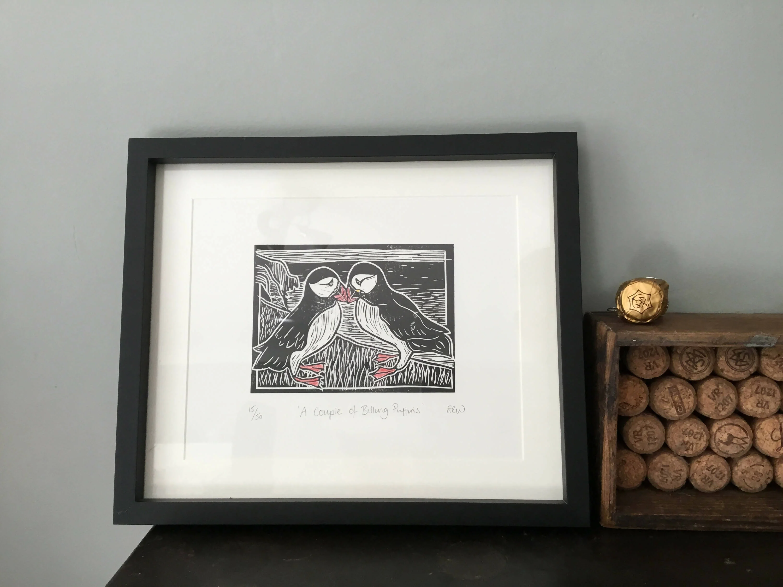 ‘A Couple of Billing Puffins’ Limited Edition Lino Cut Print - Image 6