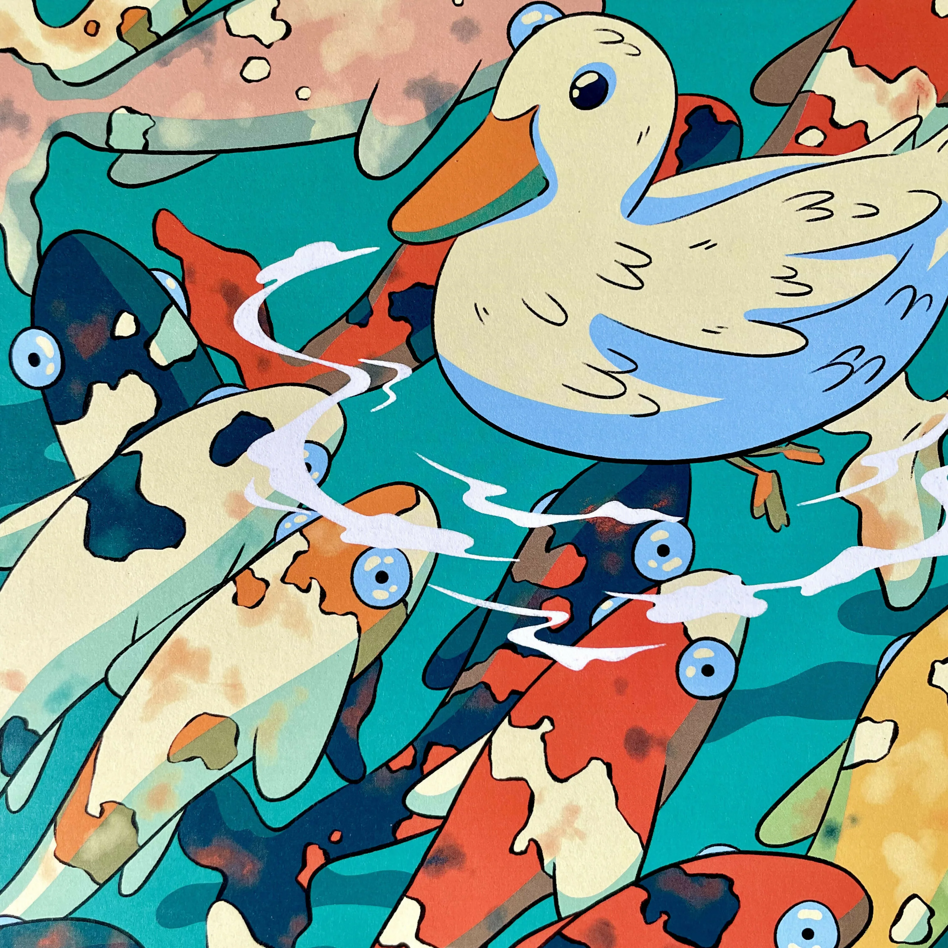 A Duck and Some Fish A3 Print - Image 4