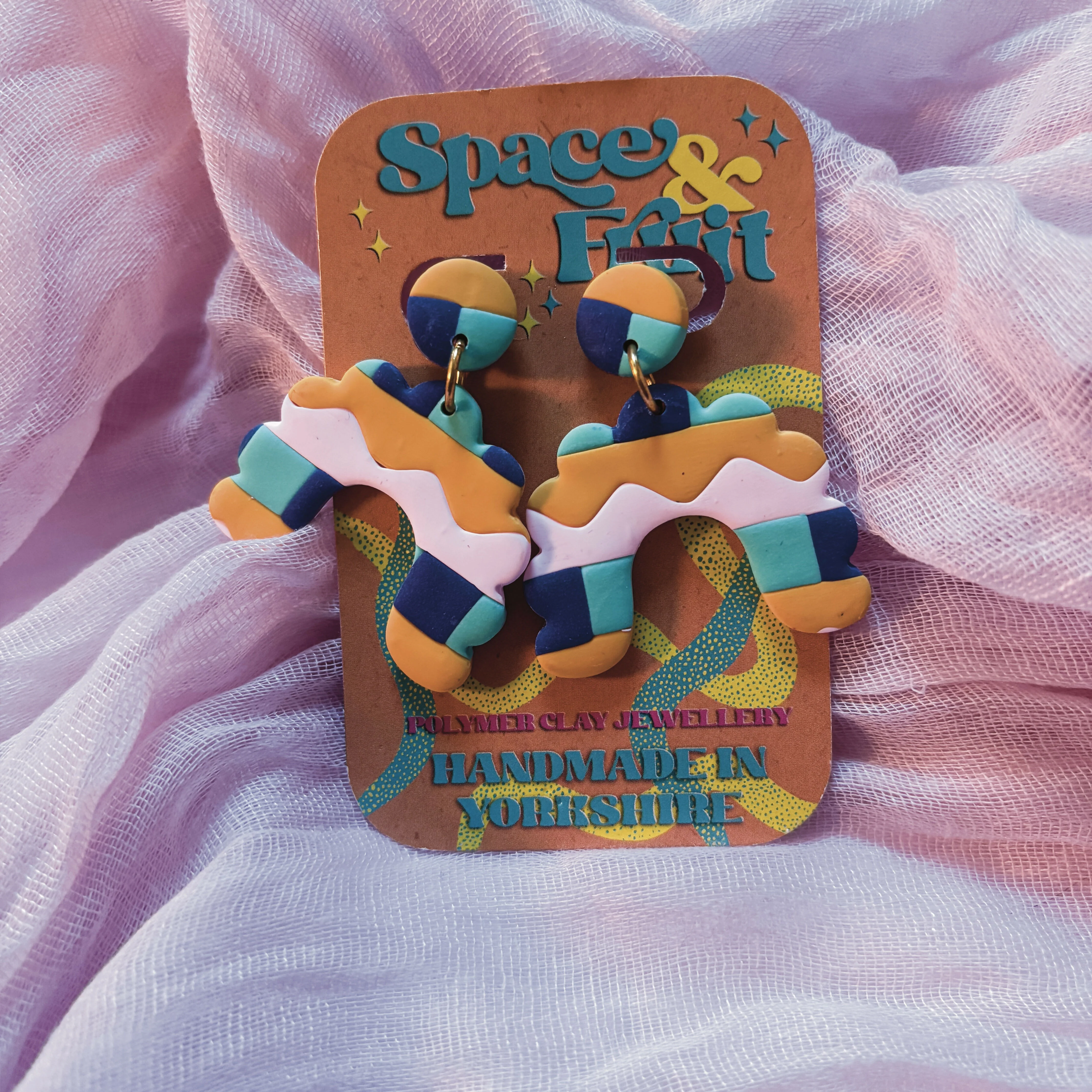 Abstract Checkered Statement Polymer Clay Earrings - Image 2