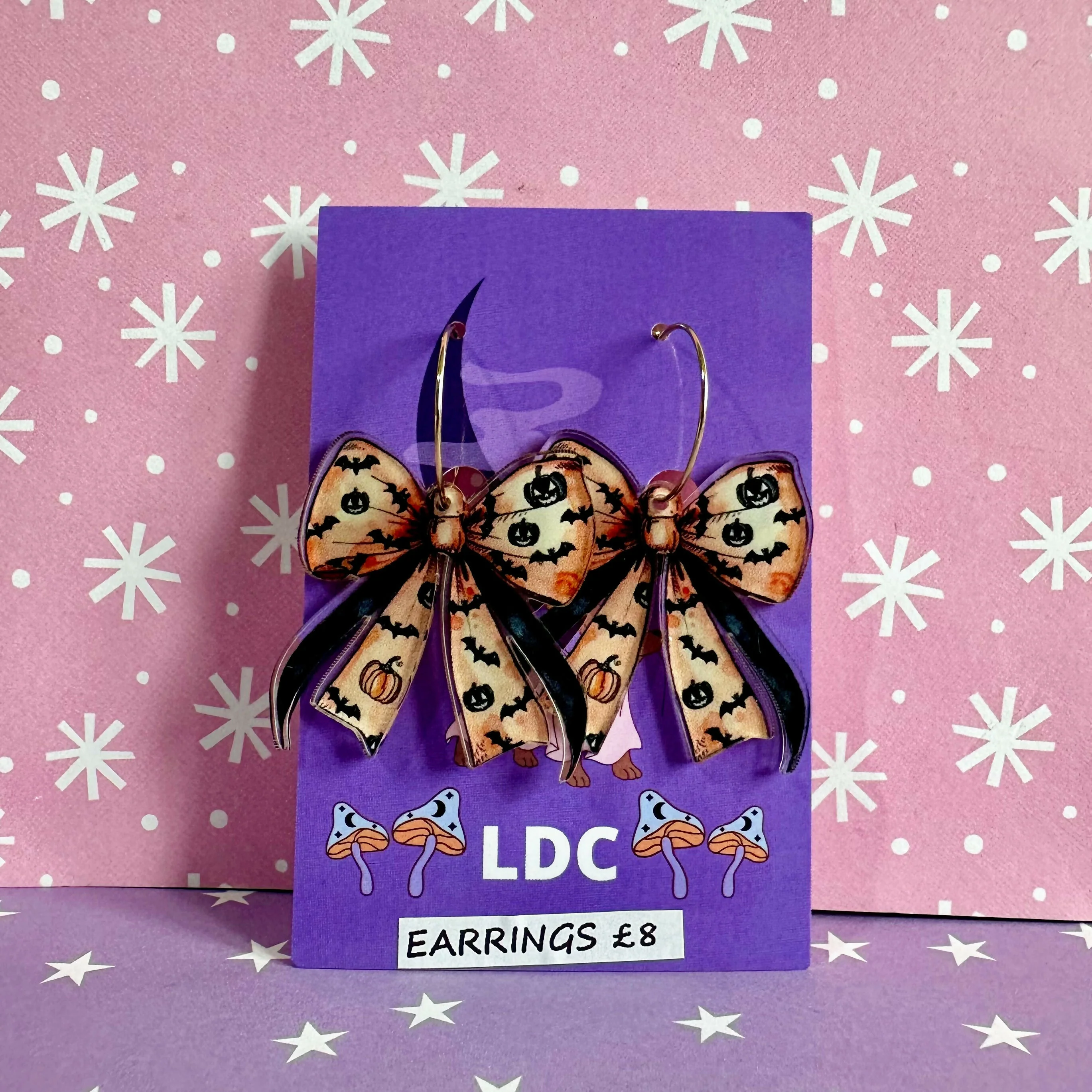 Acrylic Bow Hoop Earrings Bat - Image 2