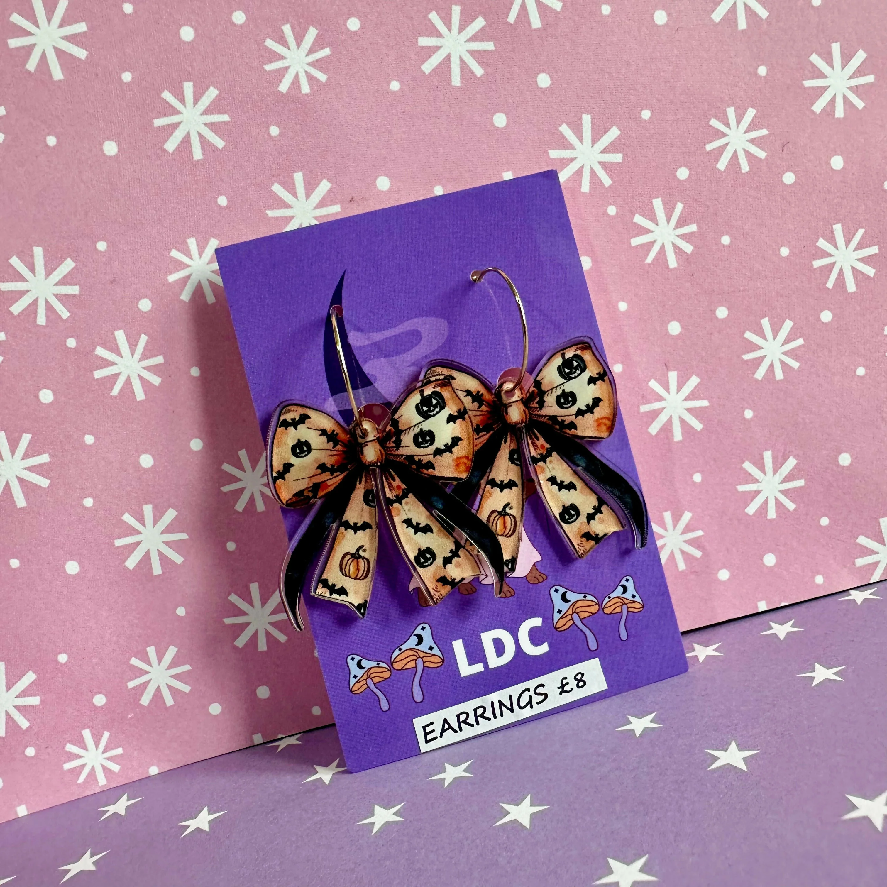 Acrylic Bow Hoop Earrings Bat - Image 3