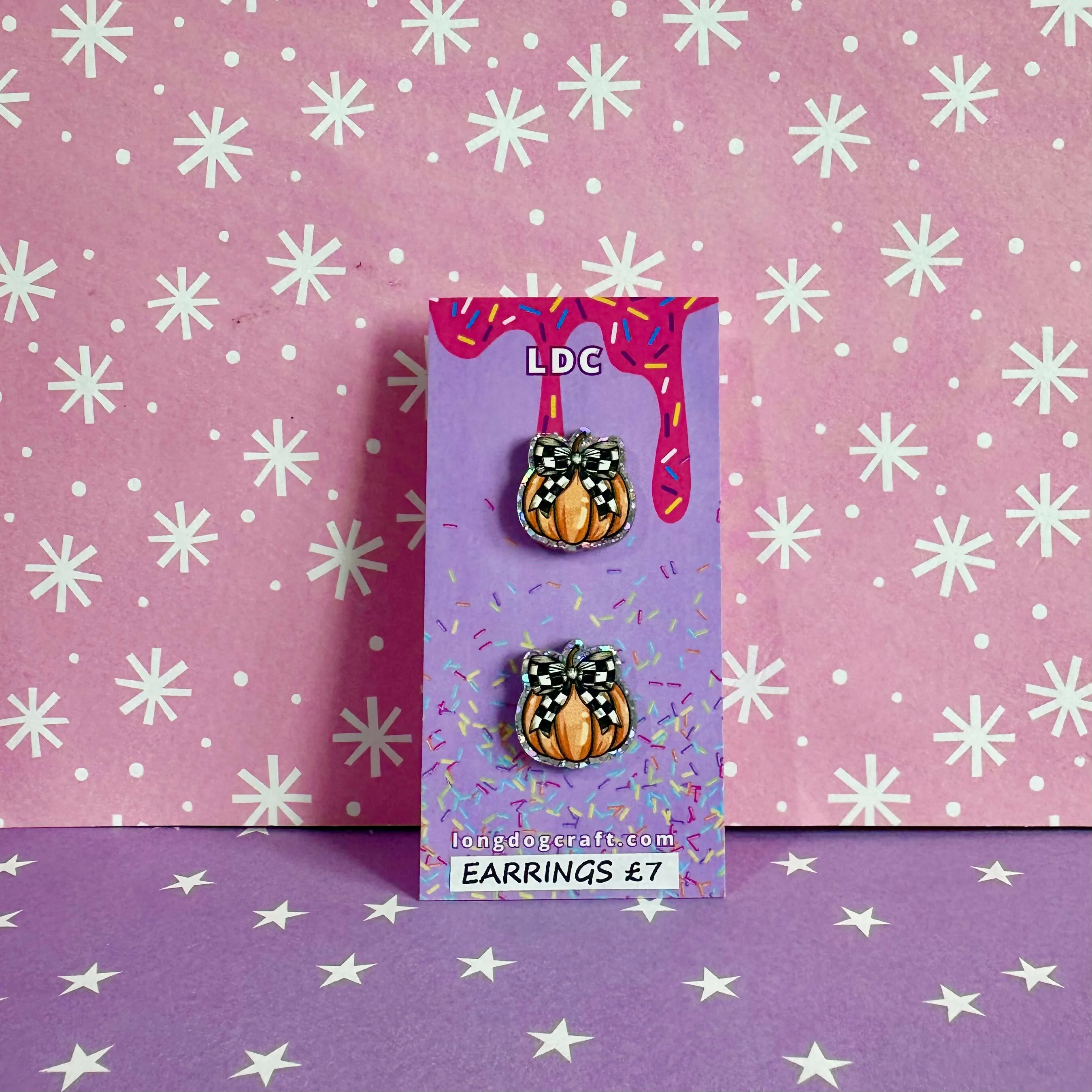 Acrylic Checker Bow Pumpkin Stud Earrings