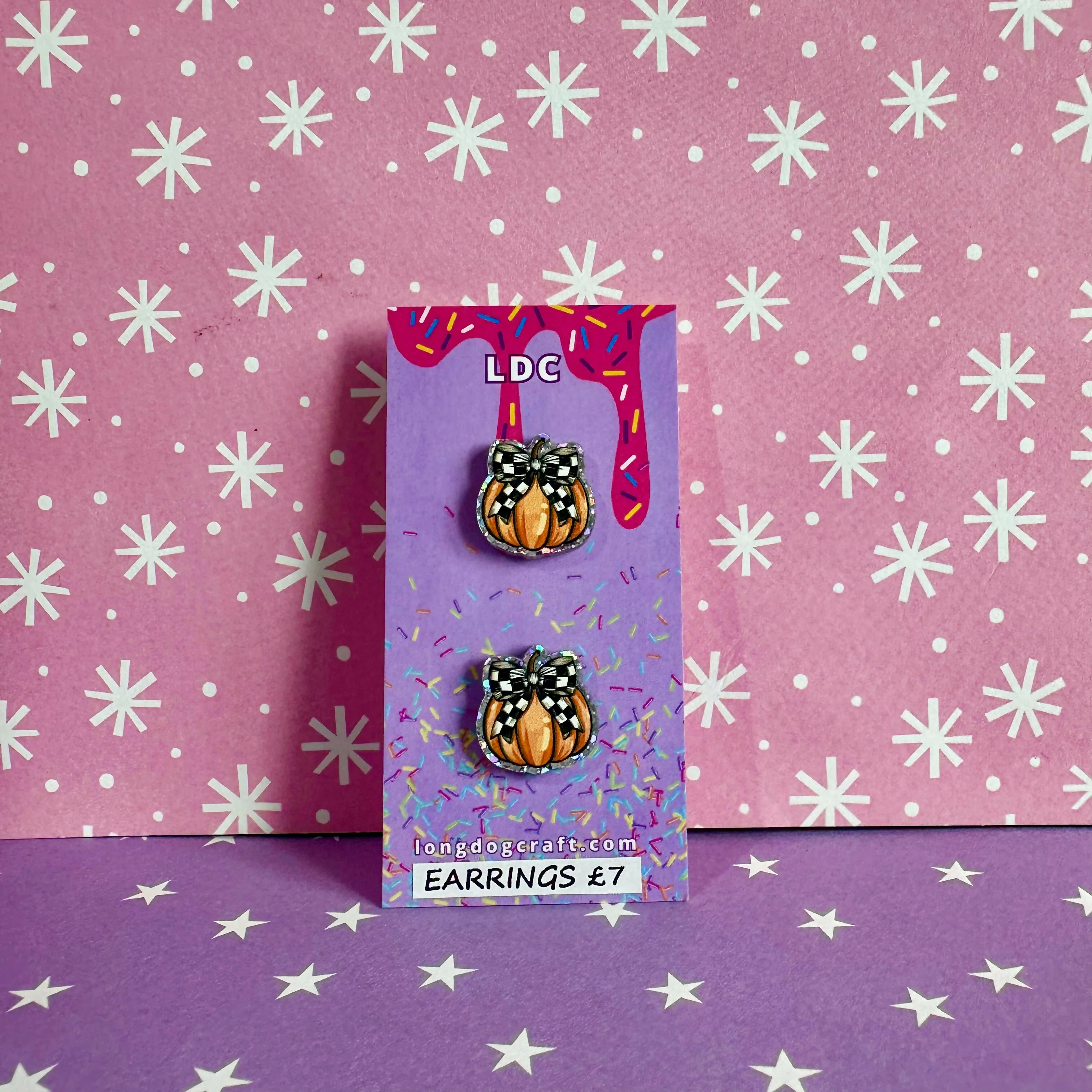 Acrylic Checker Bow Pumpkin Stud Earrings - Image 5