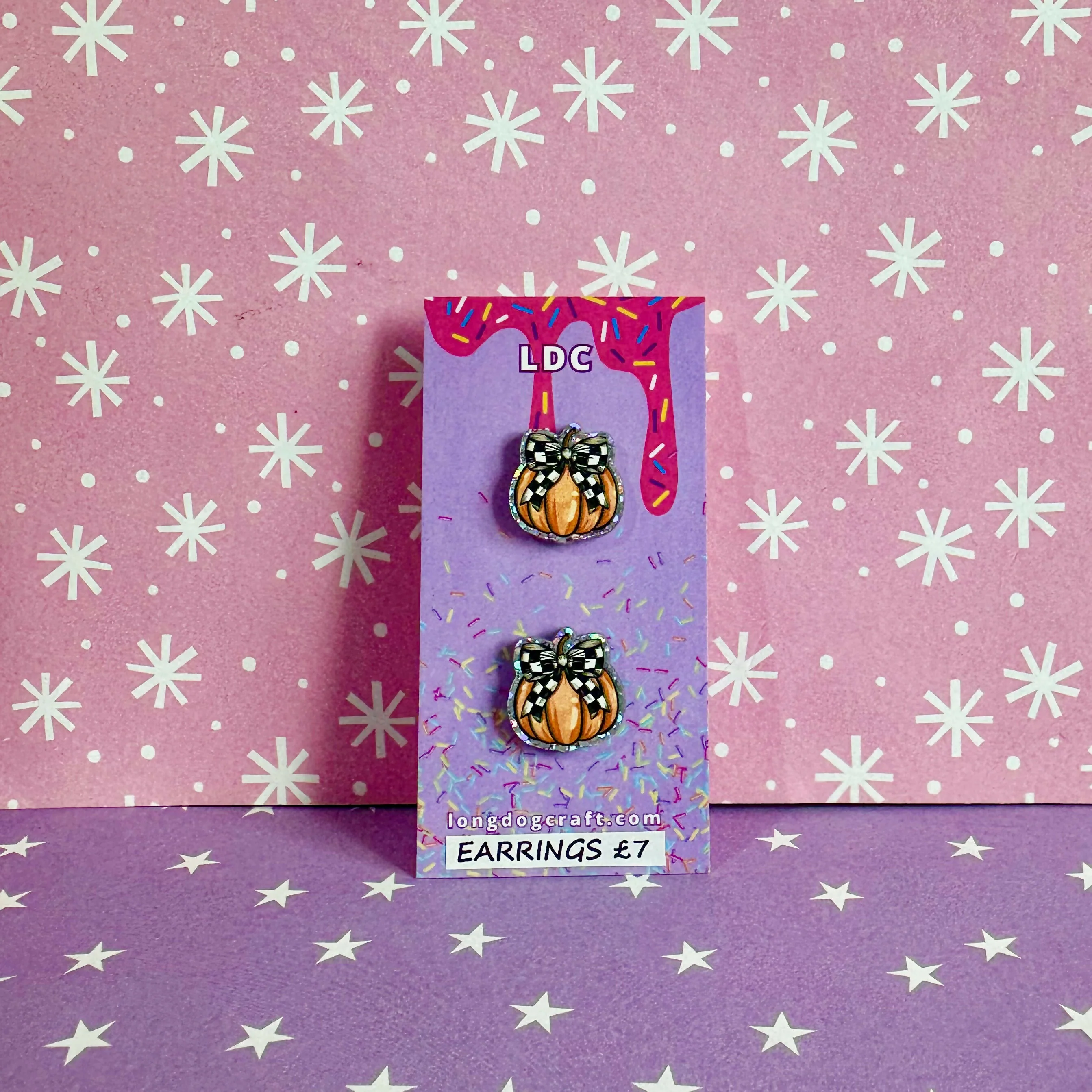 Acrylic Checker Bow Pumpkin Stud Earrings - Image 6