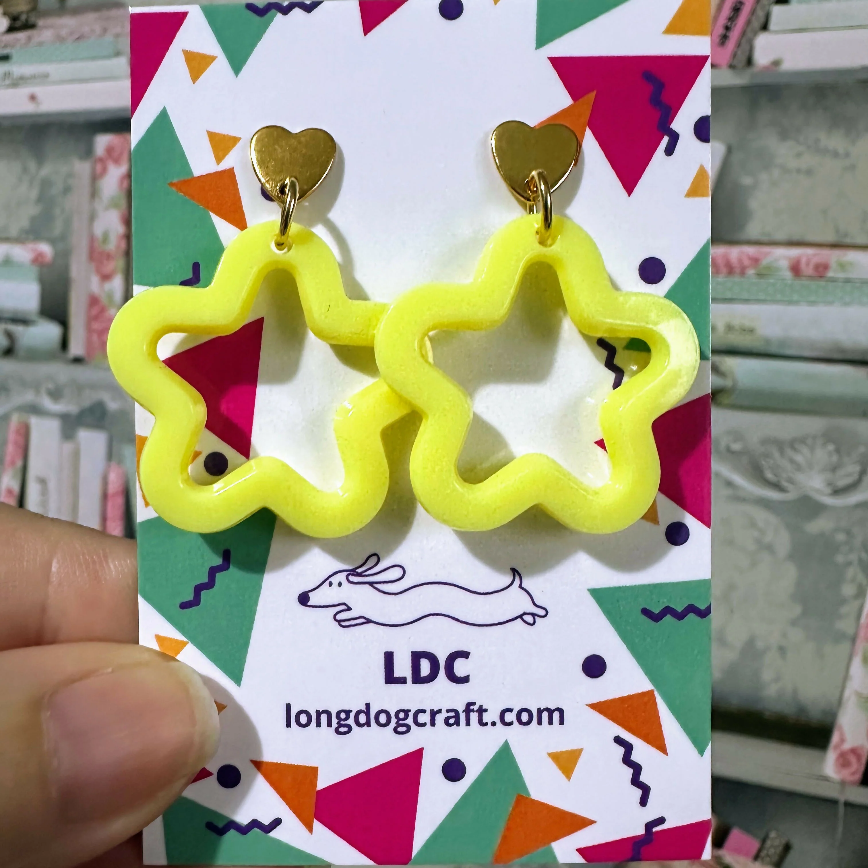 Acrylic Star Drop Stud Bright Solid Yellow - Image 2