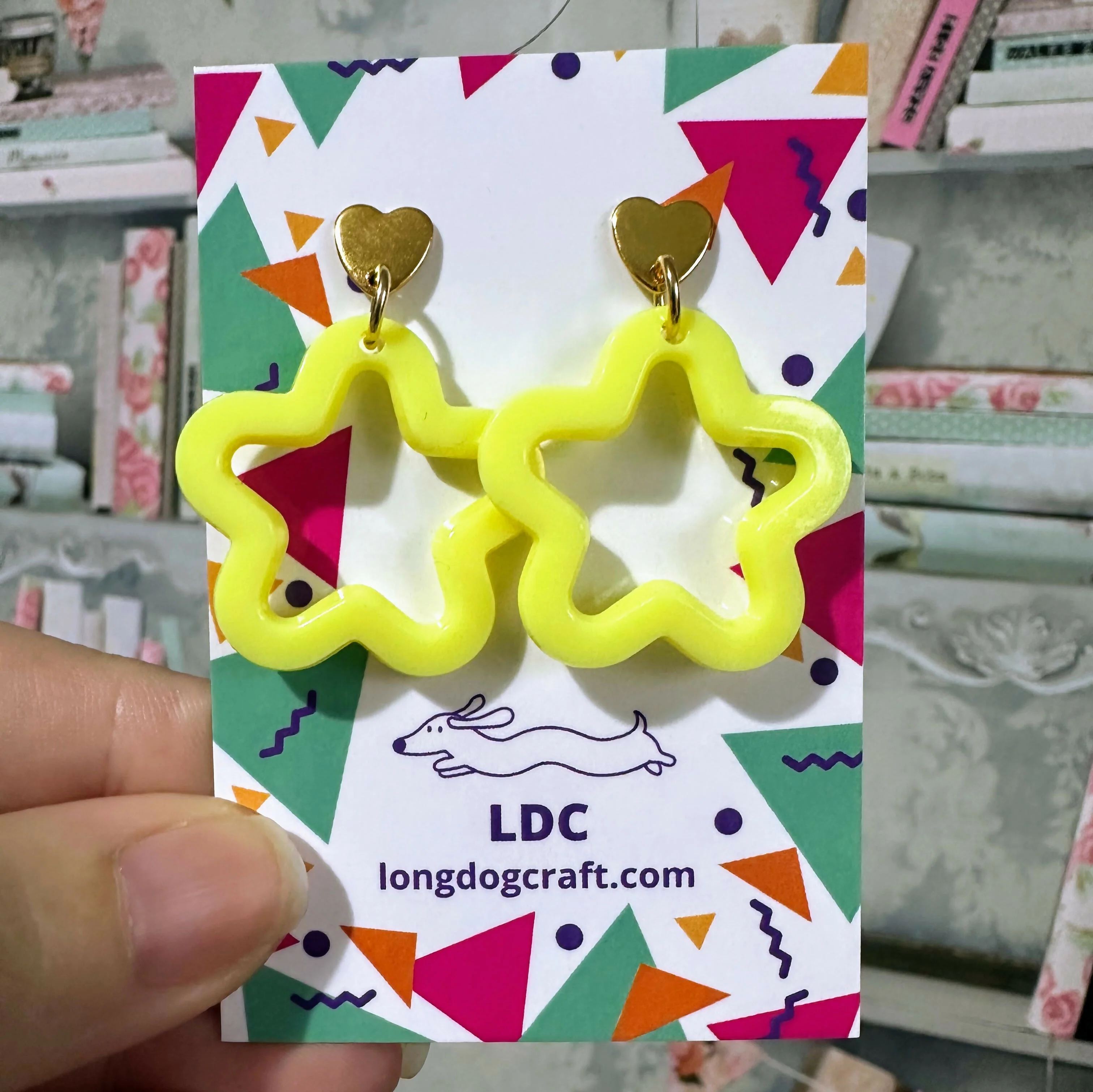 Acrylic Star Drop Stud Bright Solid Yellow - Image 3