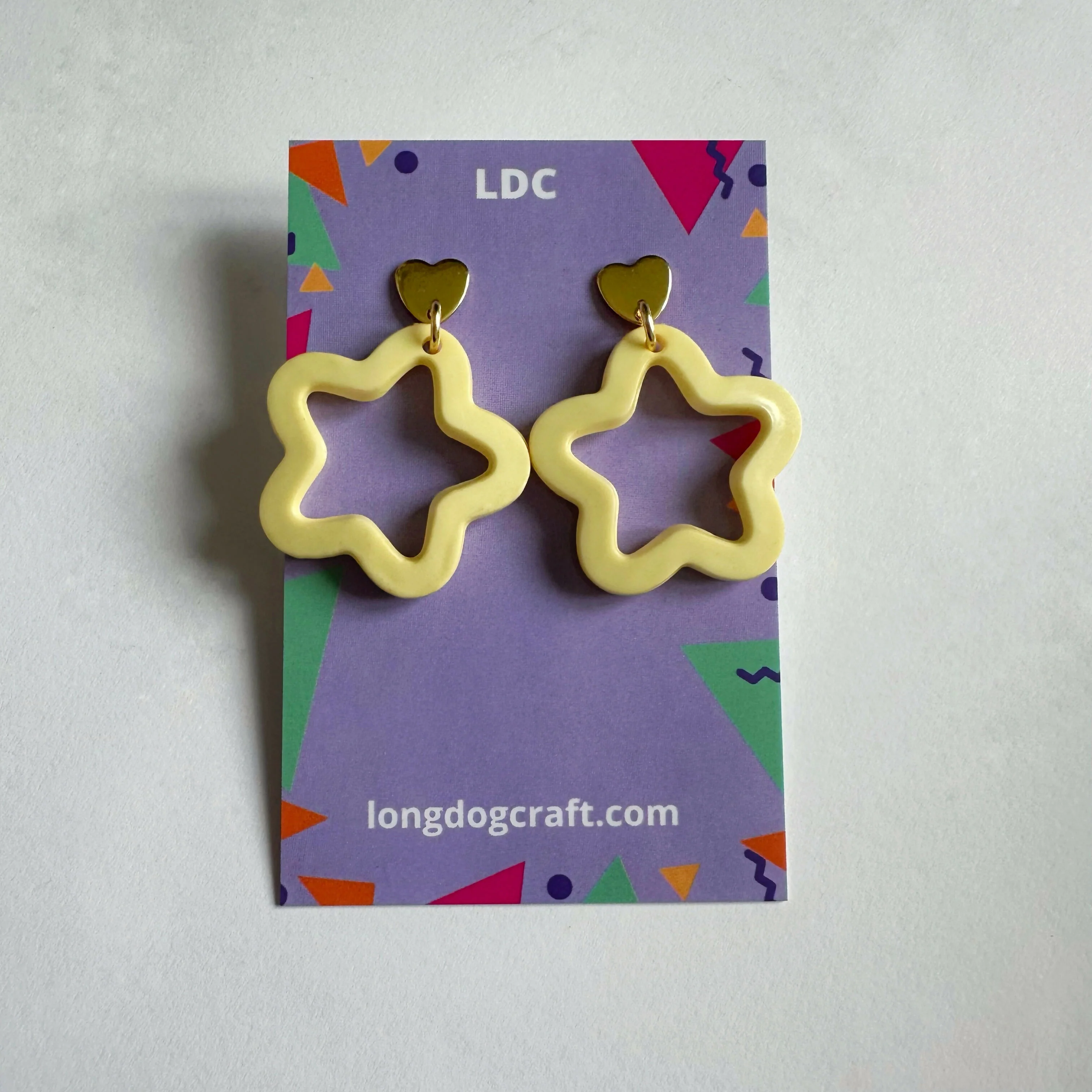 Acrylic Star Drop Stud Pale Solid Yellow - Image 3