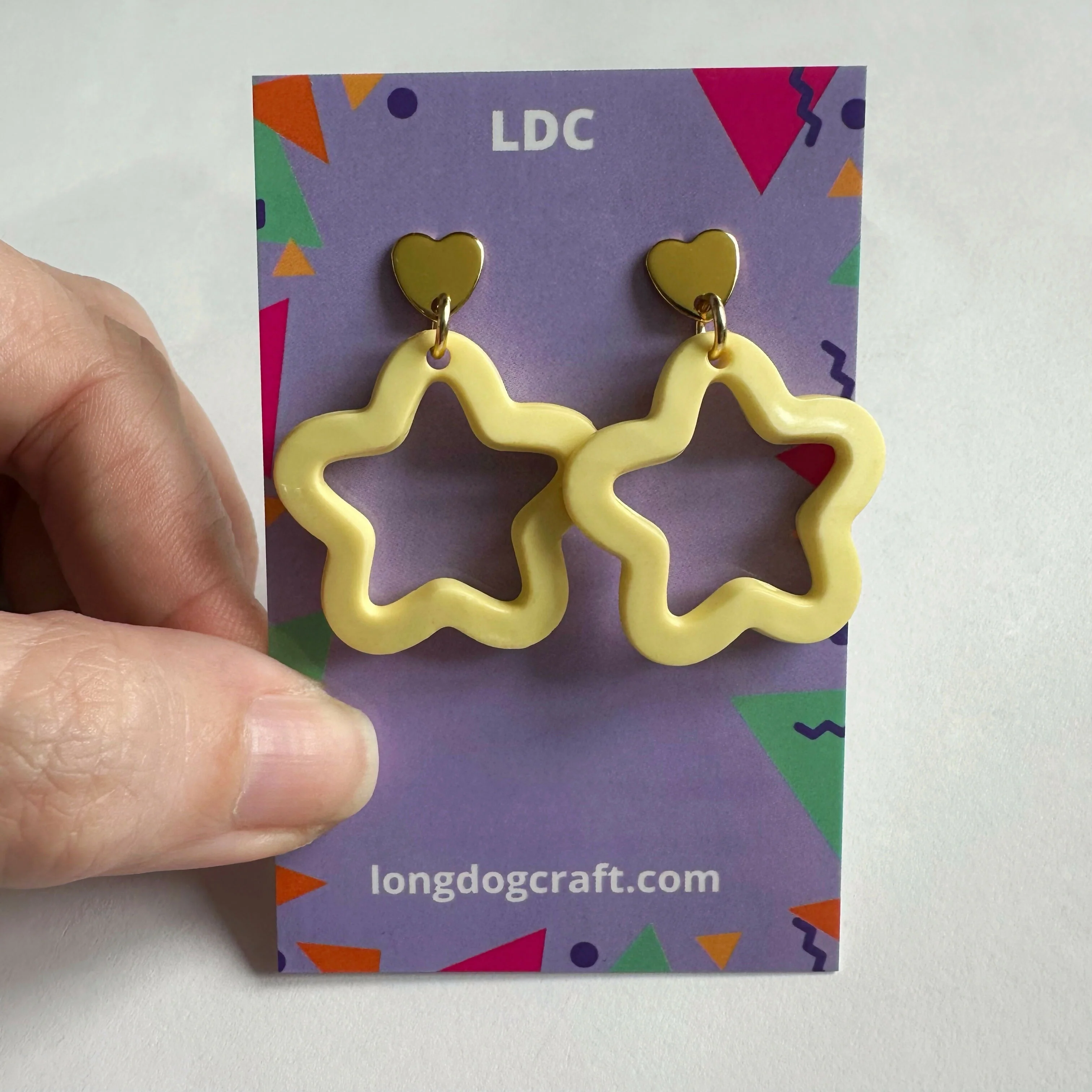 Acrylic Star Drop Stud Pale Solid Yellow - Image 4