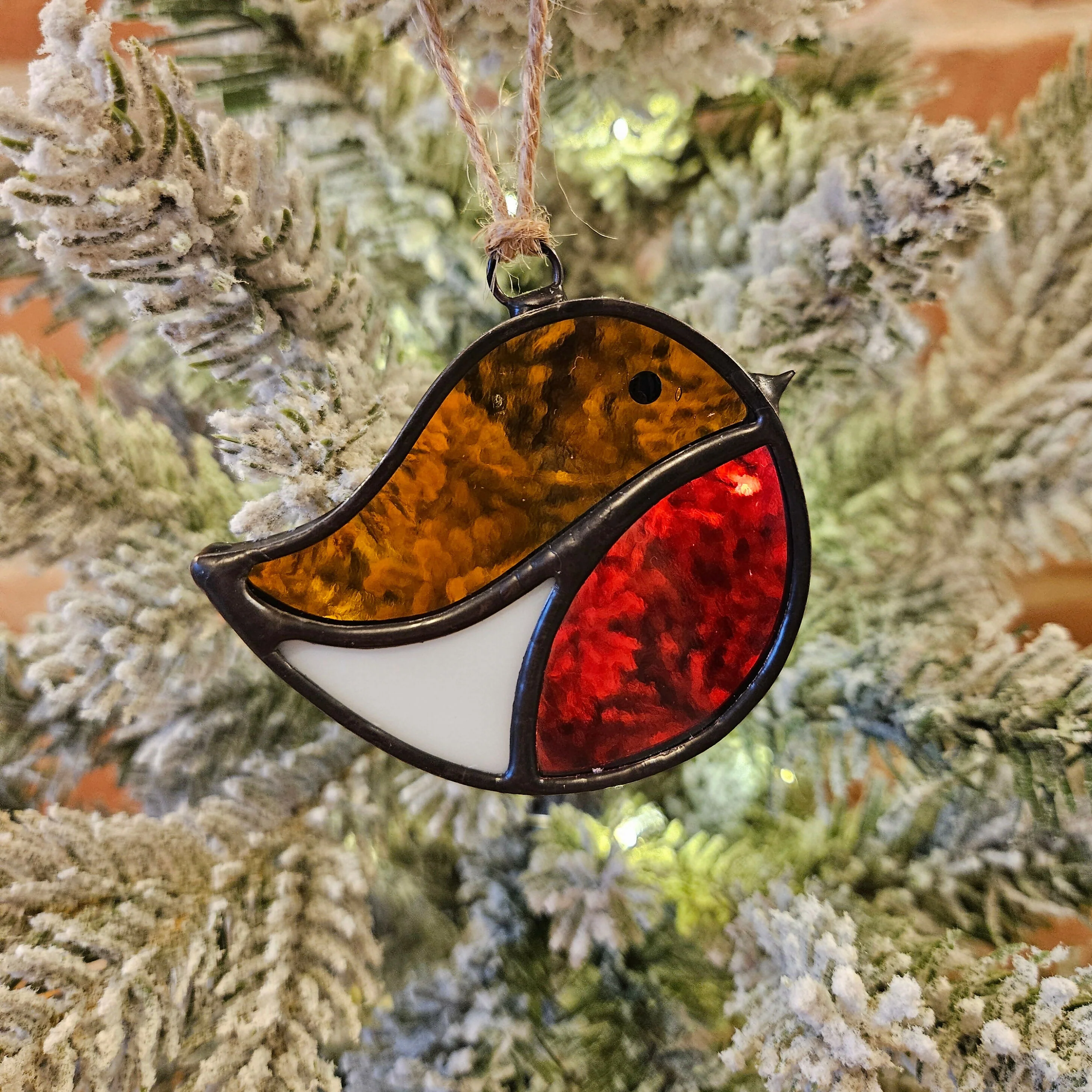 Amber & Red Robin Stained Glass Decoration - Image 3