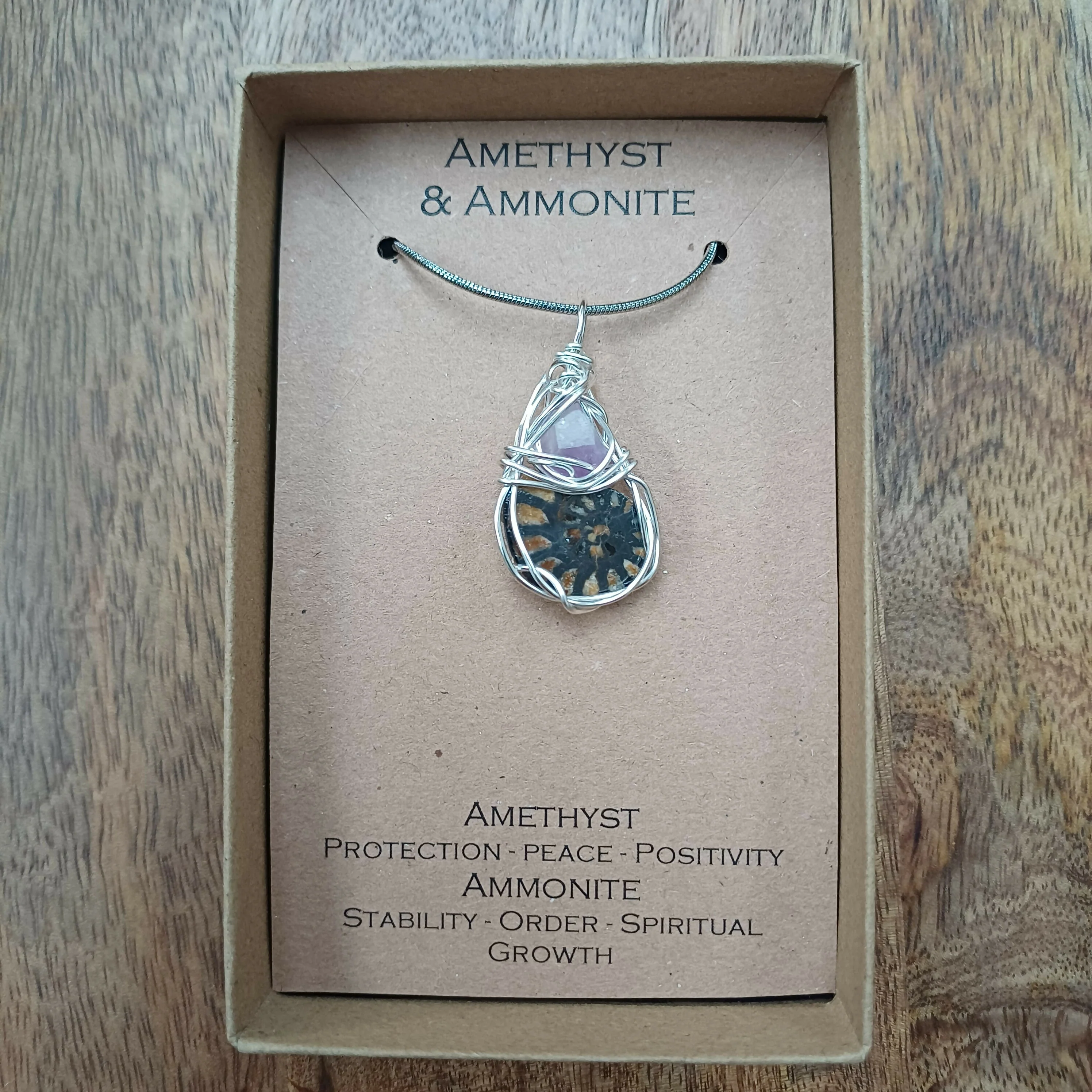 Amethyst and Ammonite Wire Wrapped Pendant