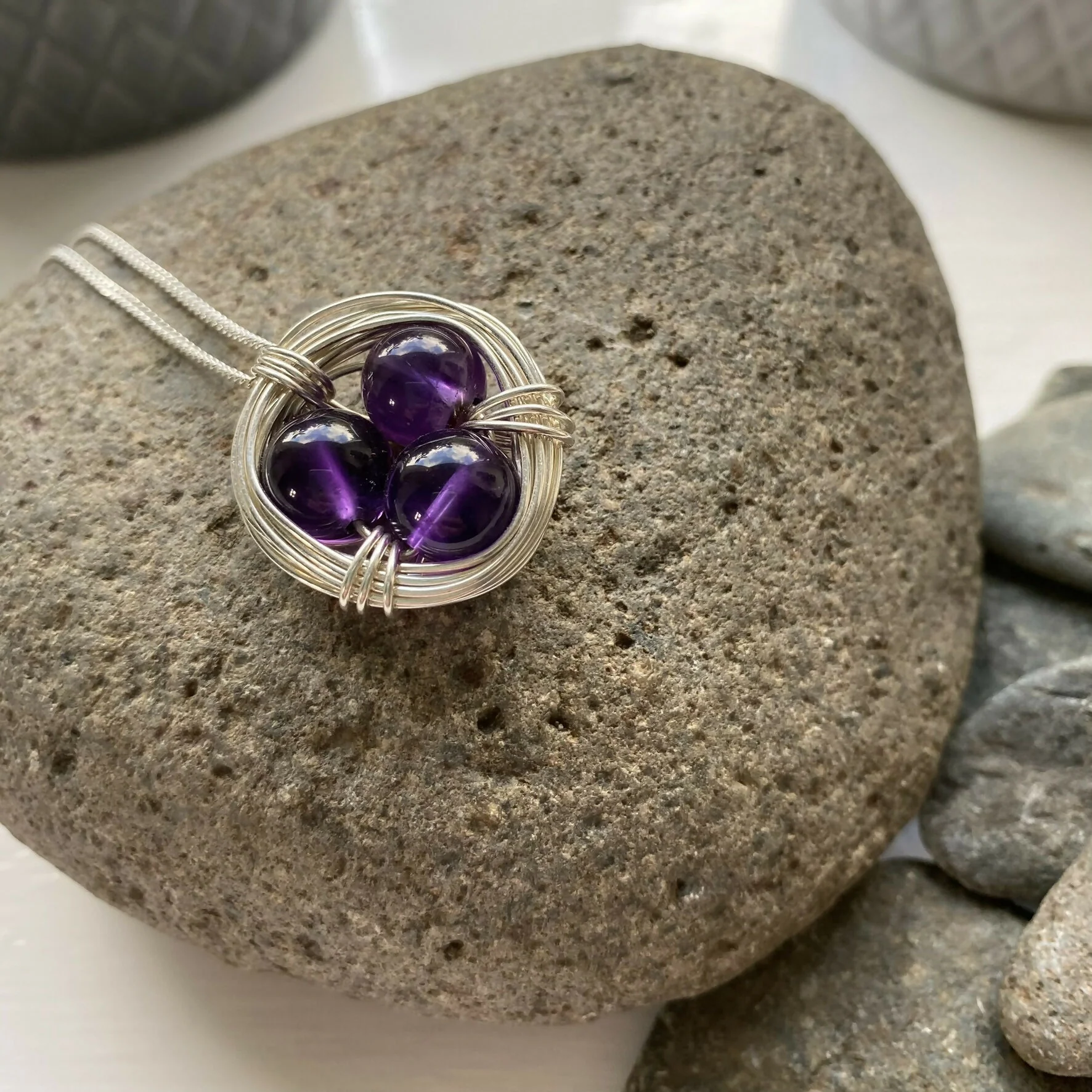 Amethyst Drop Necklace, Sterling Silver - Image 3
