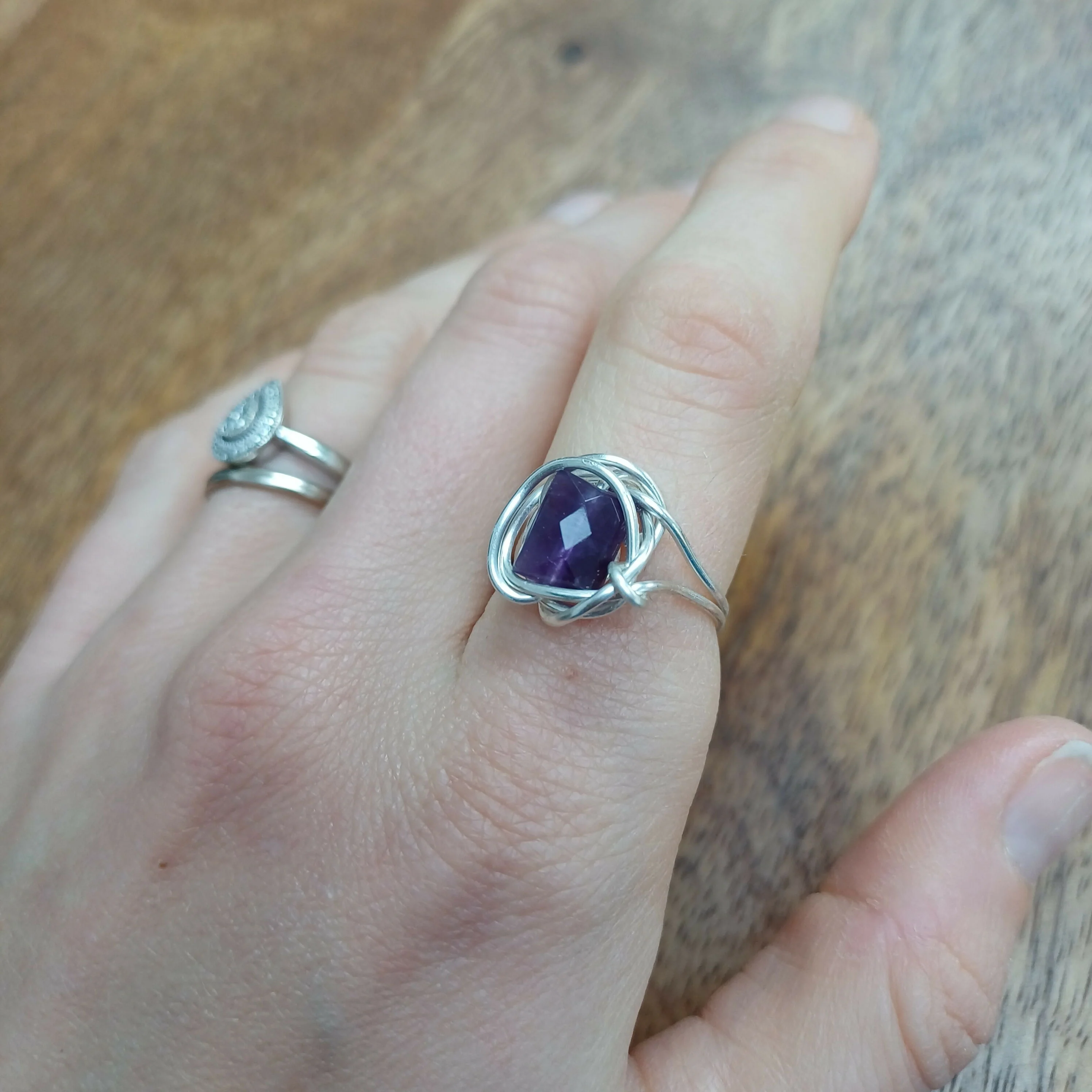 Amethyst Wire Wrapped Adjustable Ring