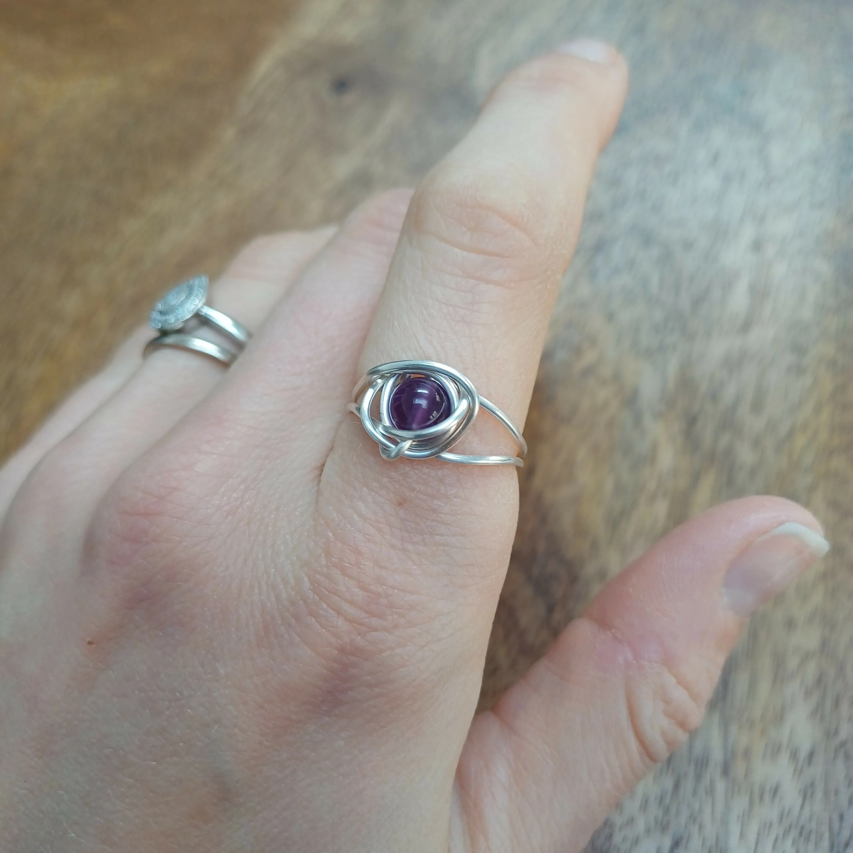 Amethyst Wire Wrapped Adjustable Ring