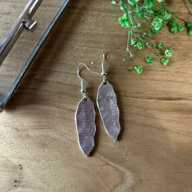 Antique Silver Plated Leaf Earrings - Image 2