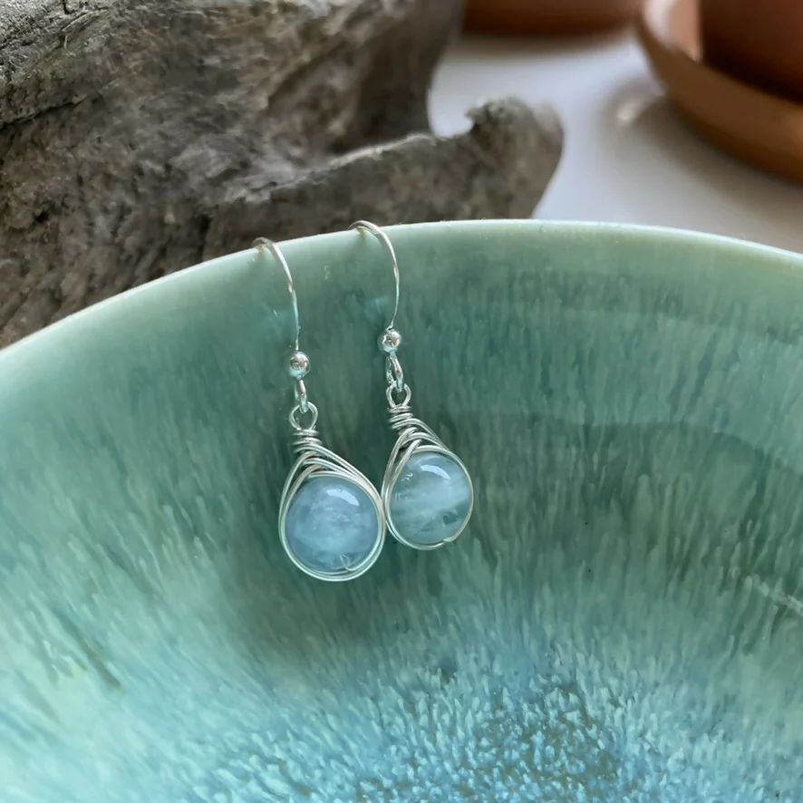 Aquamarine Drop Earrings, Sterling Silver - Image 2