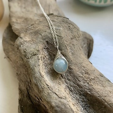 Aquamarine Drop Necklace, Sterling Silver - Image 5