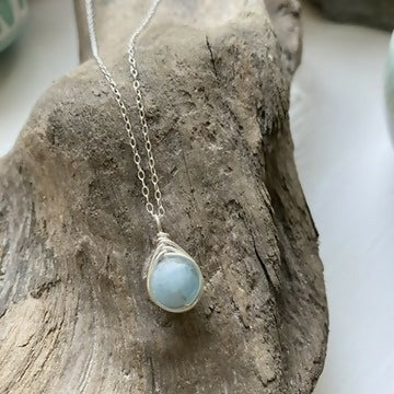 Aquamarine Drop Necklace, Sterling Silver - Image 6