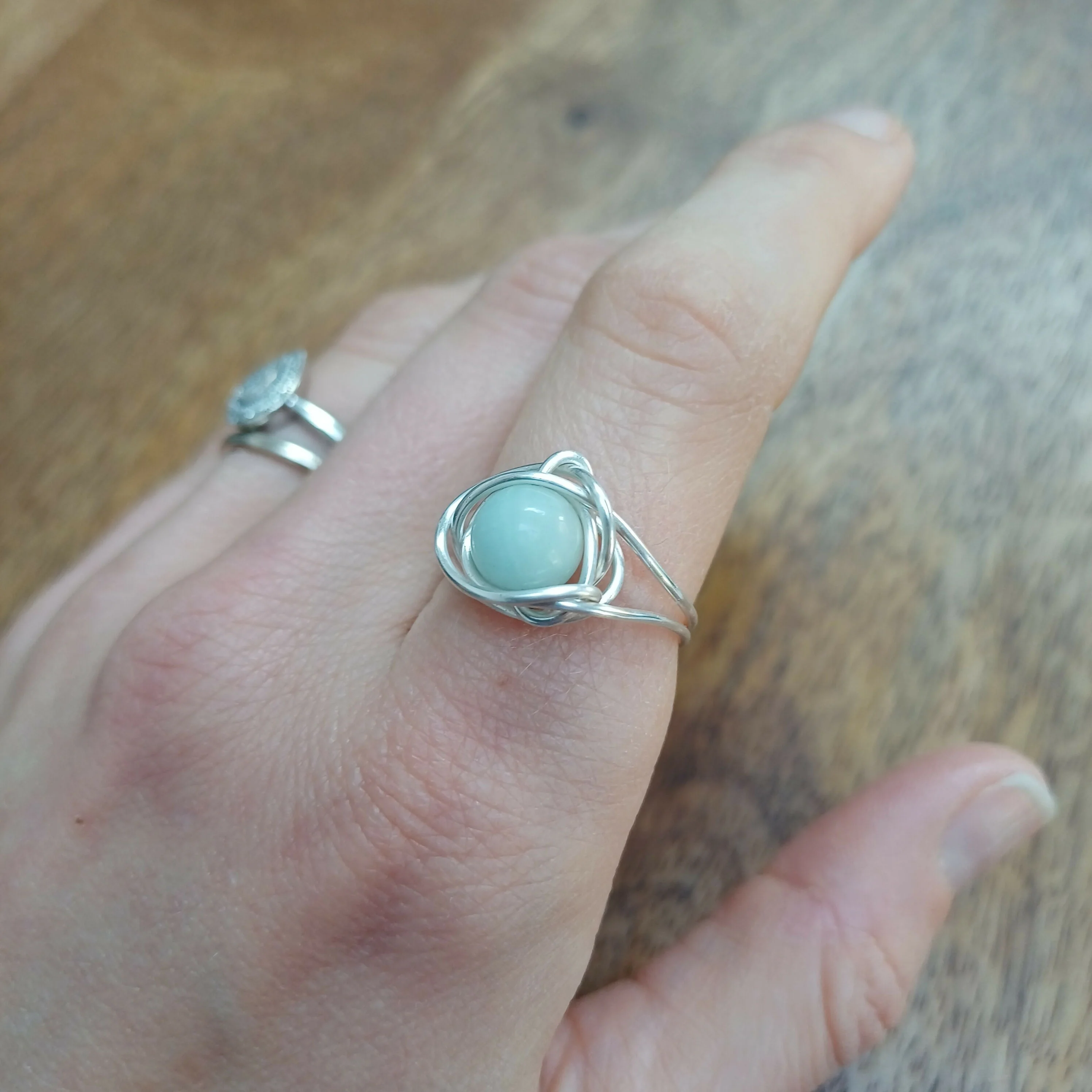 Aquamarine Wire Wrapped Adjustable Ring