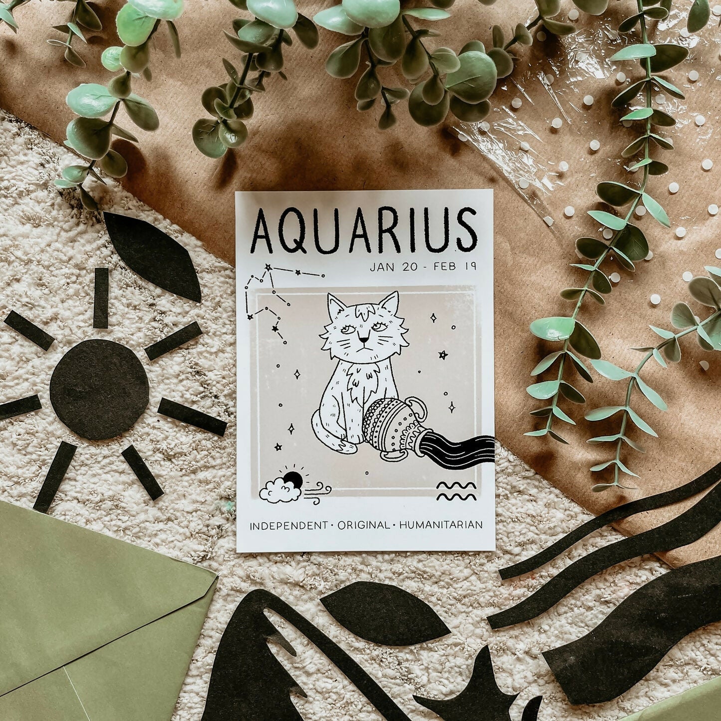Aquarius Star Sign Cat Print - Image 2