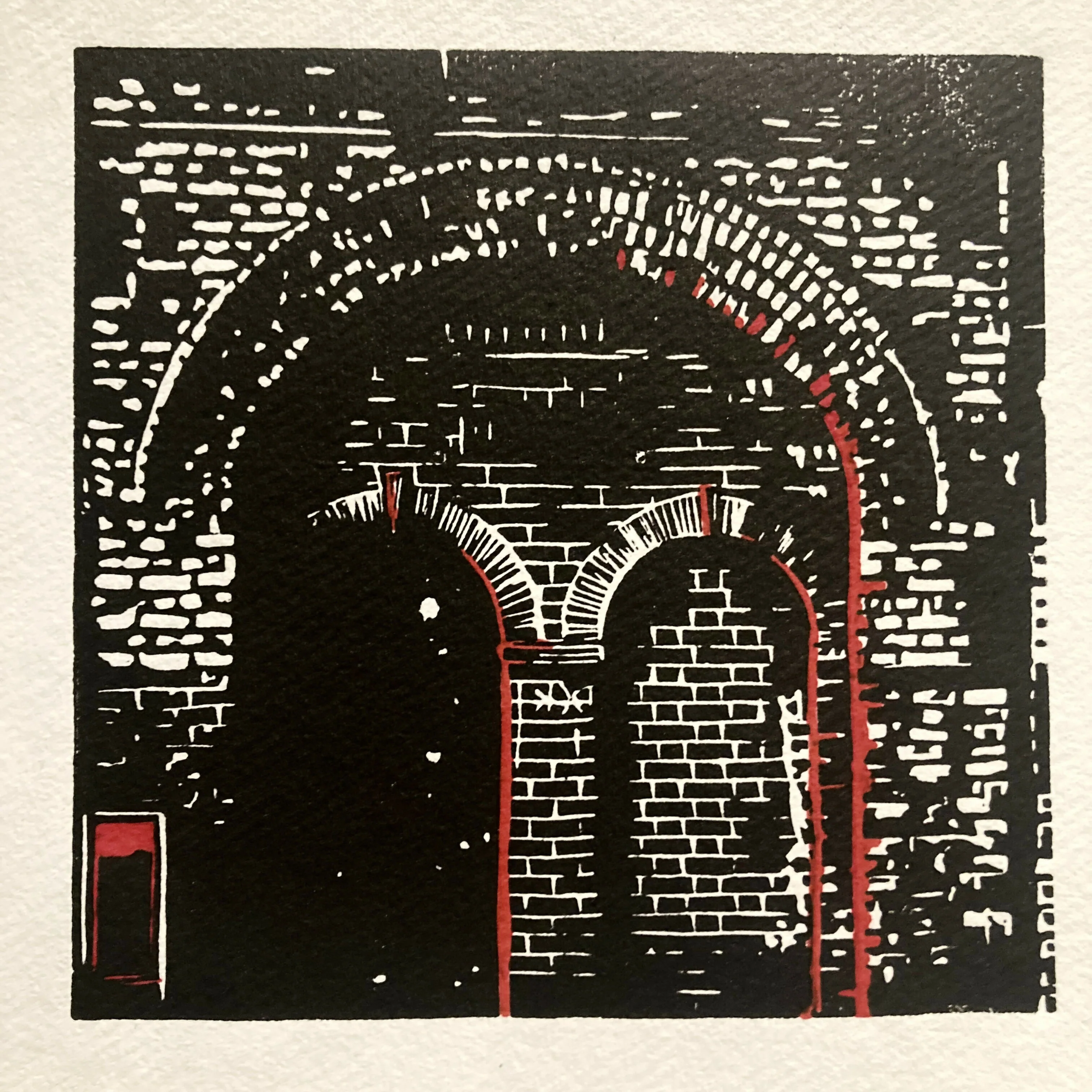 Archway - Square Hand Carved Lino Print On Khadi Paper - Image 5
