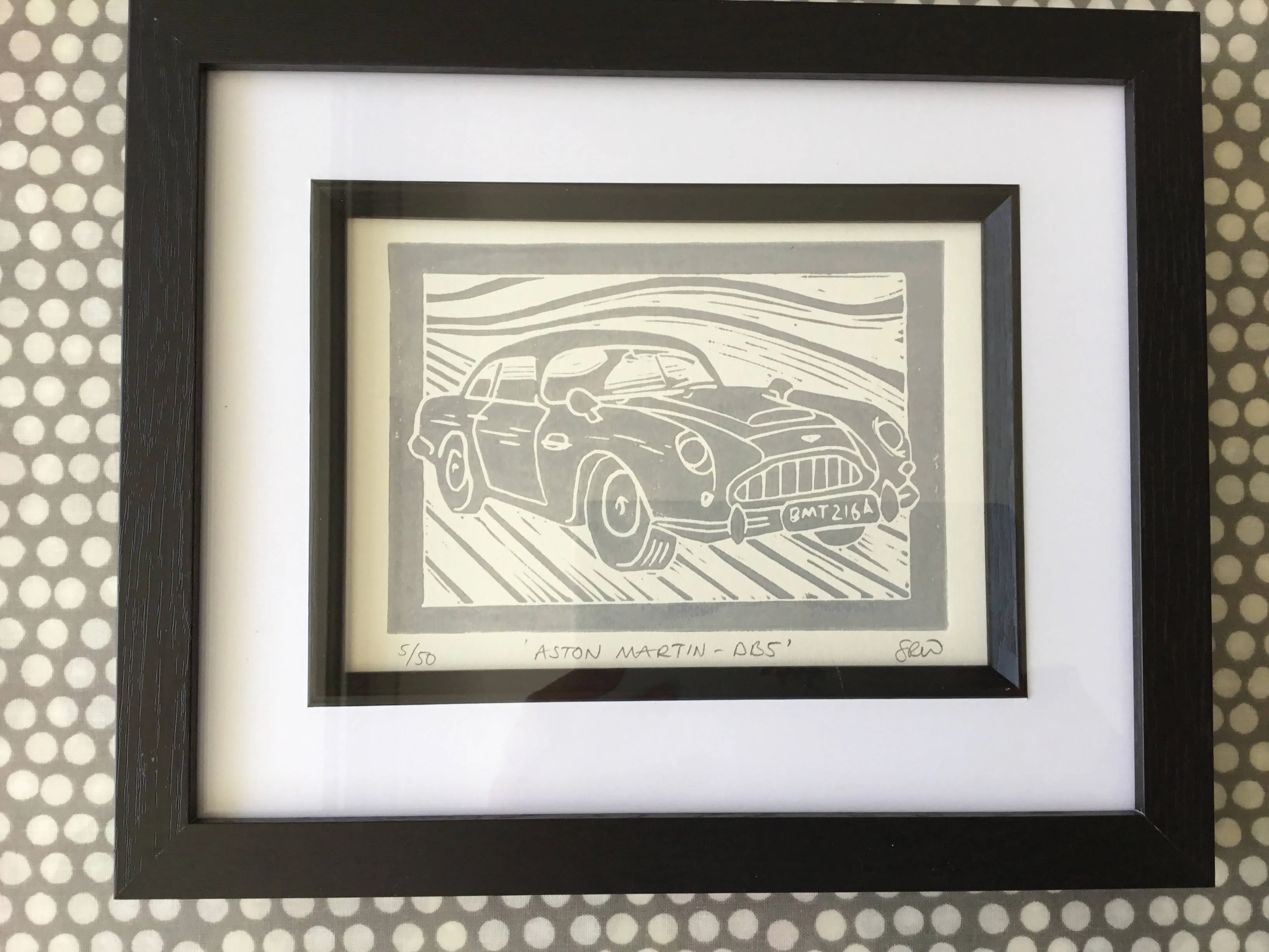 Aston Martin DB5 Framed Lino Cut Print - Image 3