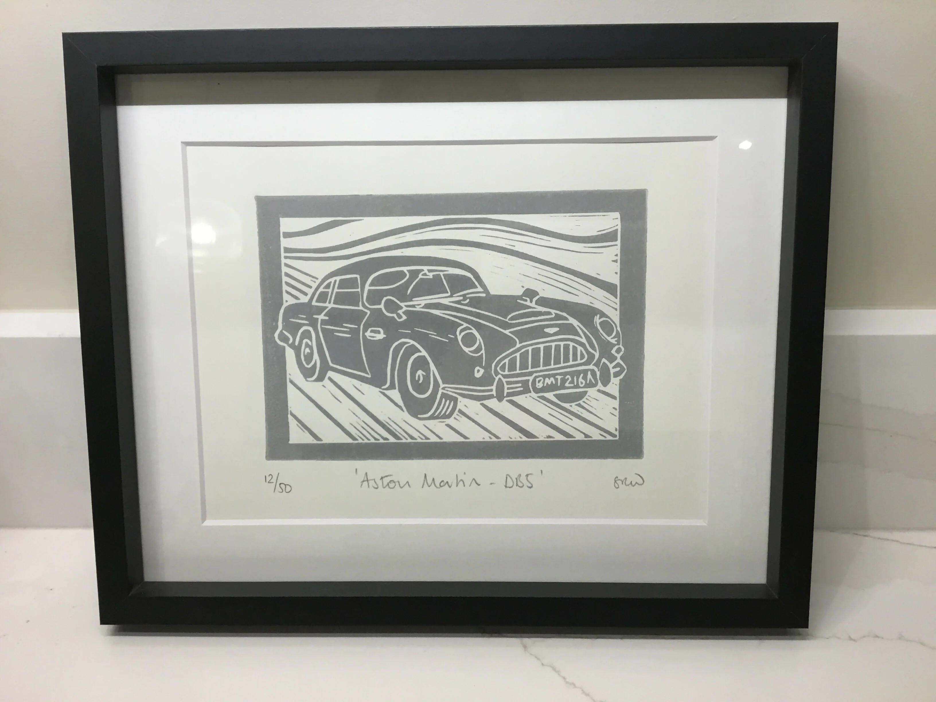 Aston Martin DB5 Framed Lino Cut Print - Image 9