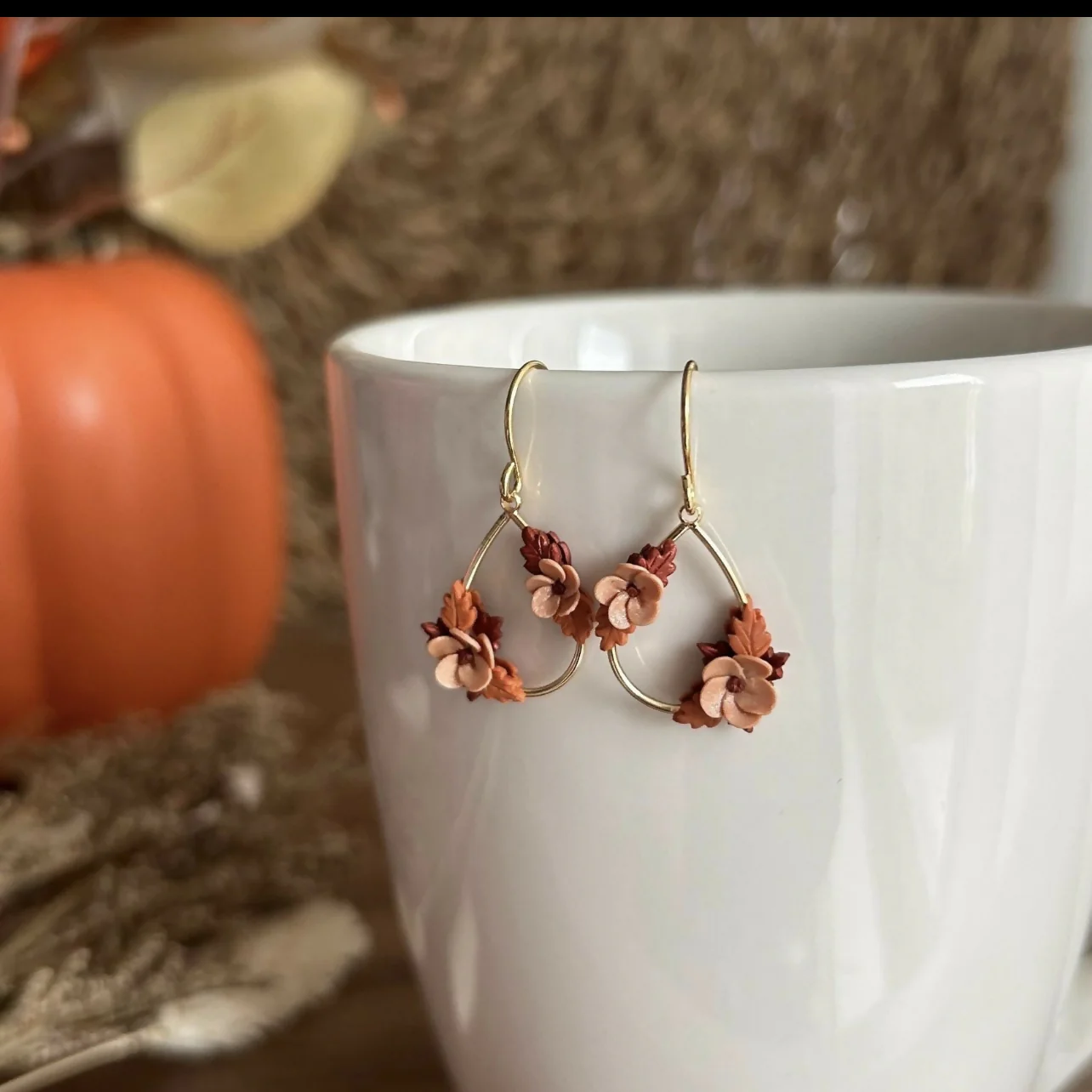 Brown Flowers Drop Earrings