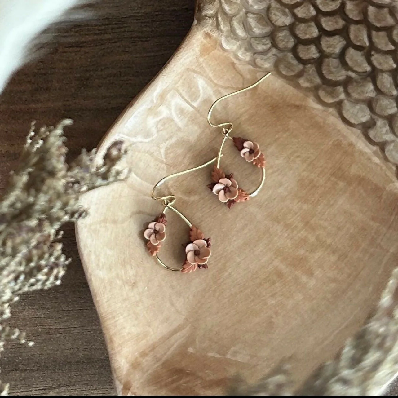 Brown Flowers Drop Earrings - Image 2