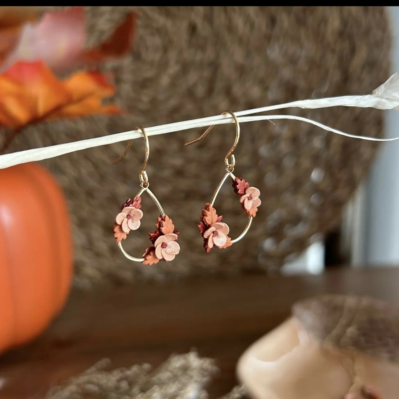 Brown Flowers Drop Earrings - Image 3
