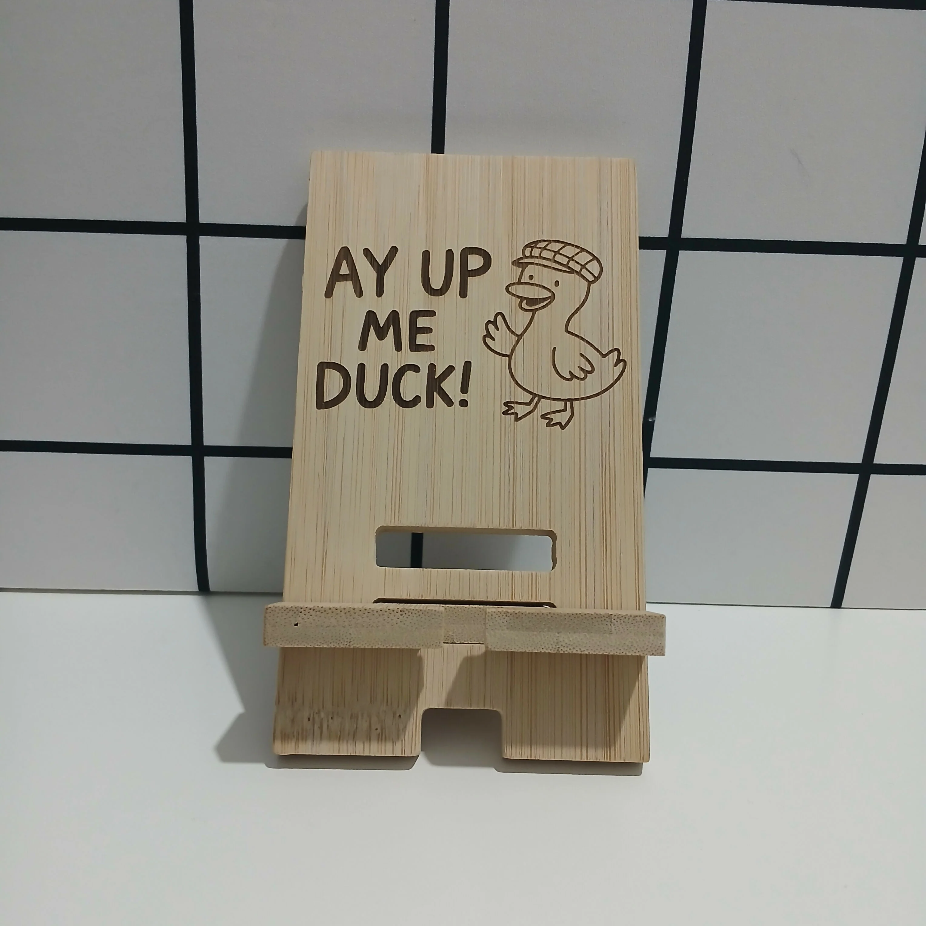 Ay Up Me Duck Bamboo Mobile Phone Stand Holder