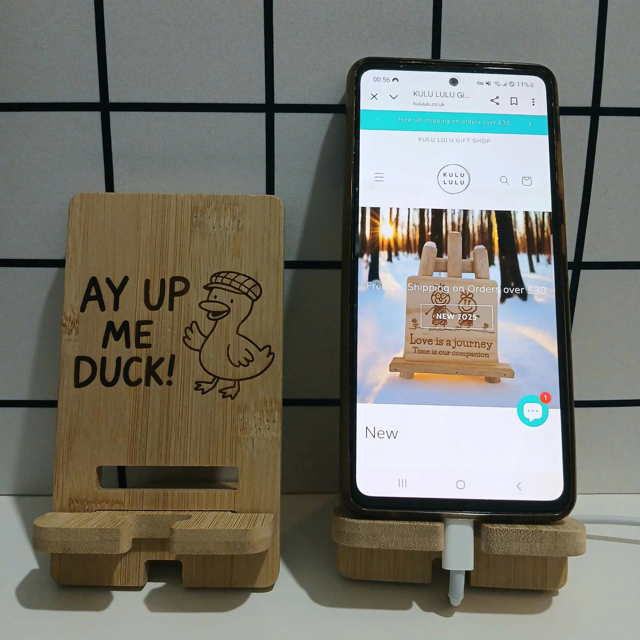 Ay Up Me Duck Bamboo Mobile Phone Stand Holder - Image 2