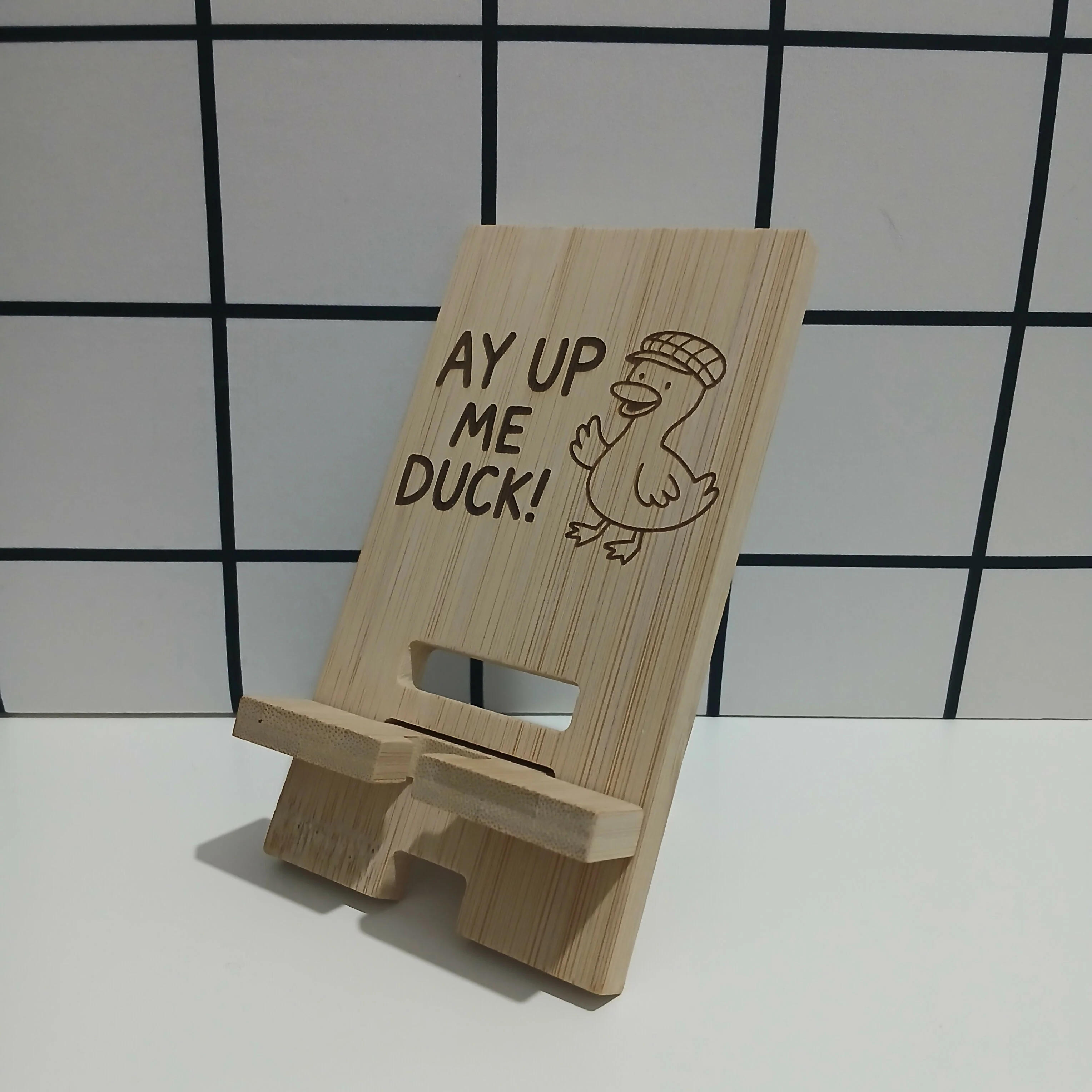 Ay Up Me Duck Bamboo Mobile Phone Stand Holder - Image 4